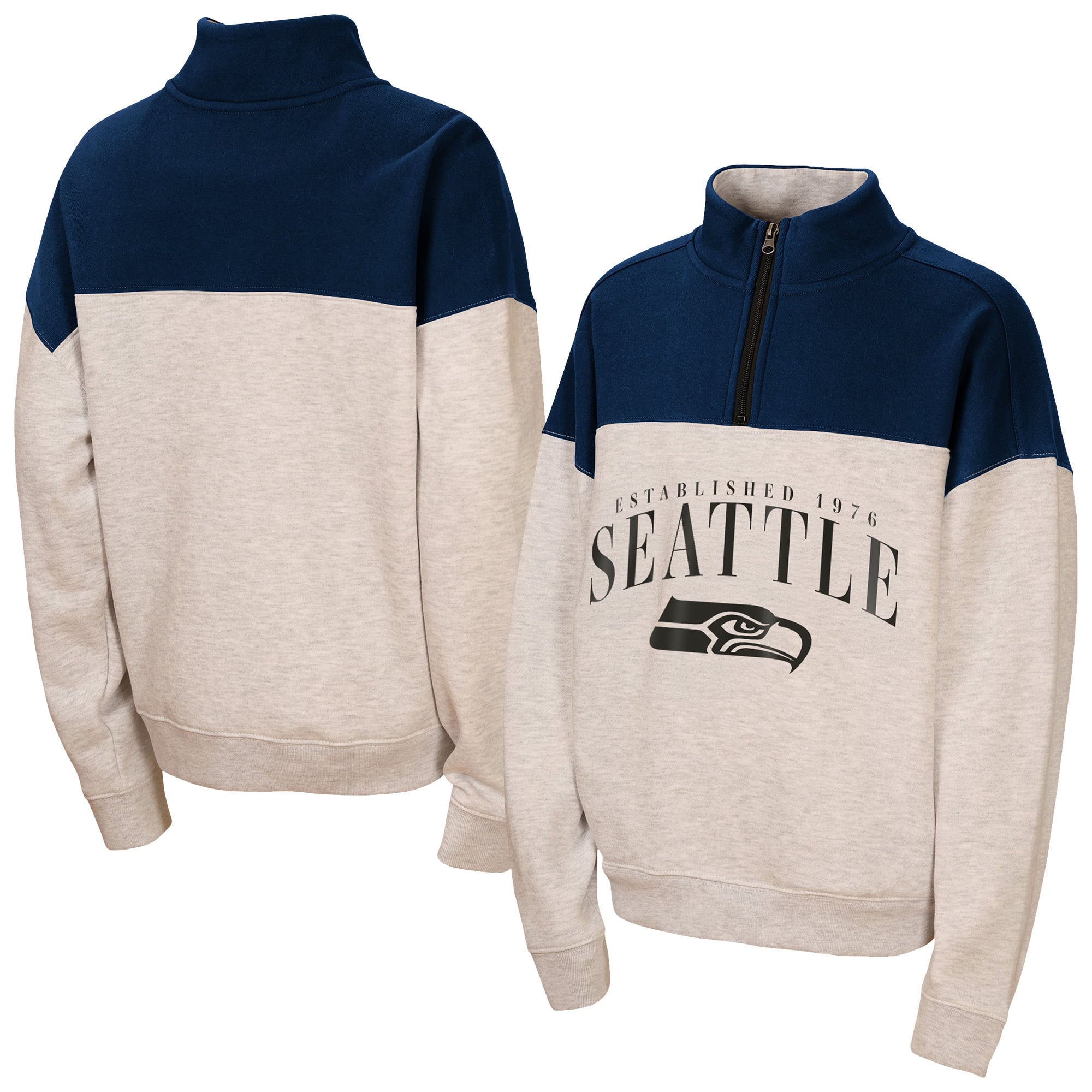 Sweat-shirt à demi-zip Seattle Seahawks Blitz Colorblock gris chiné pour jeunes filles de la marque WEAR by Erin Andrews