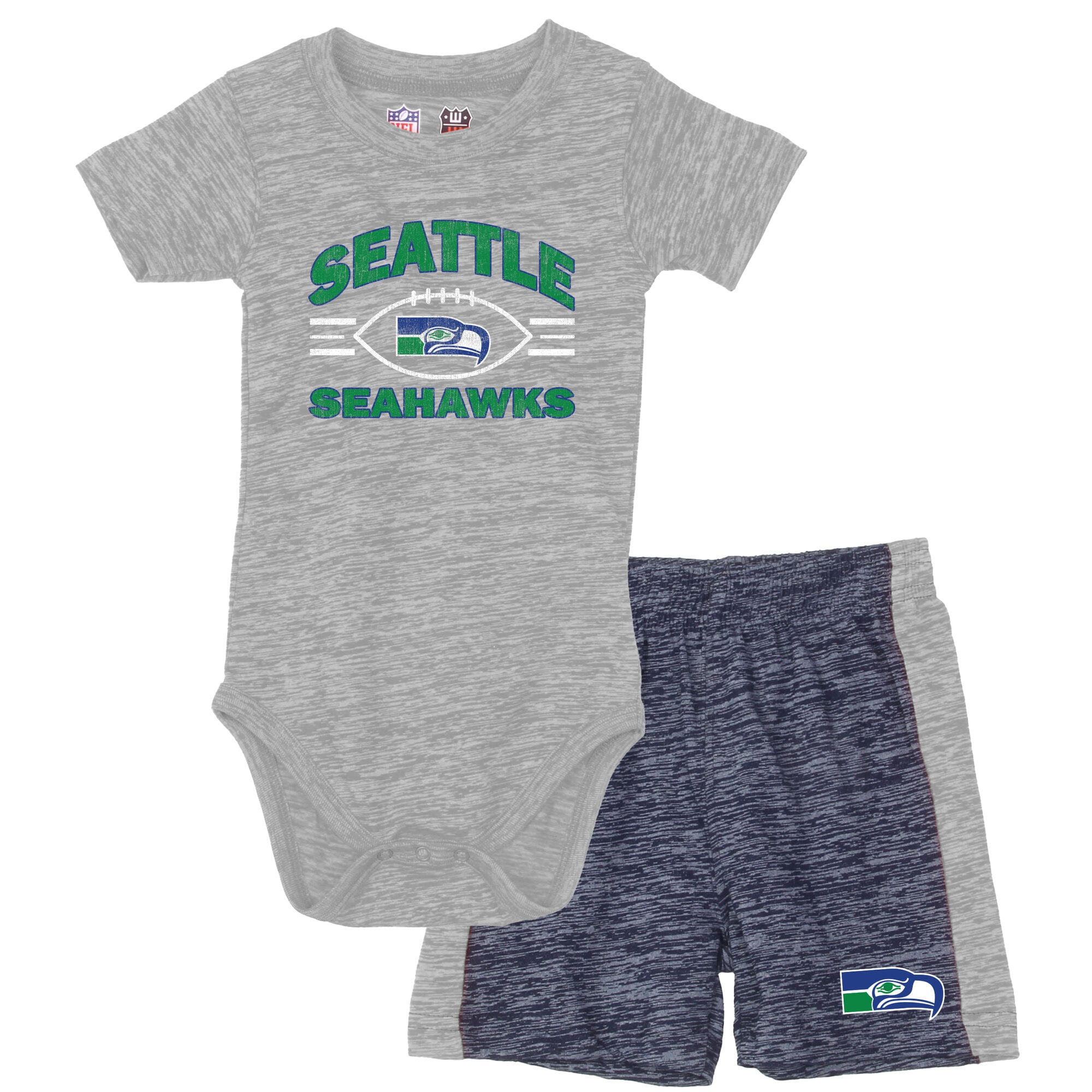 Ensemble body et short pour bébé Wes & Willy Gray/Marine Seattle Seahawks Cloudy Yard Hopper
