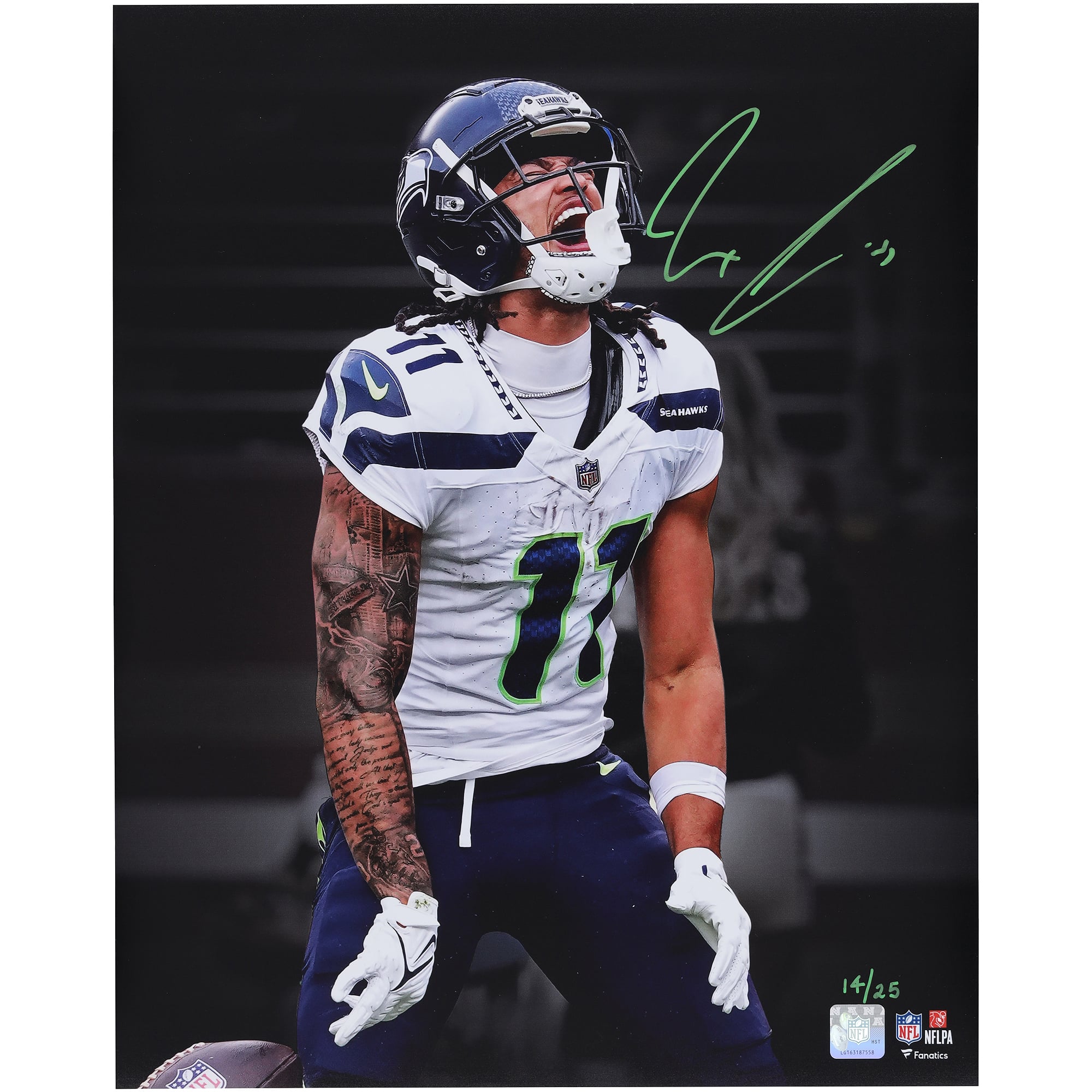 Jaxon Smith-Njigba Seattle Seahawks Autographed 16" x 20" Unleashed Black Spotlight Photograph with Green Signature - Limited Edition of 25