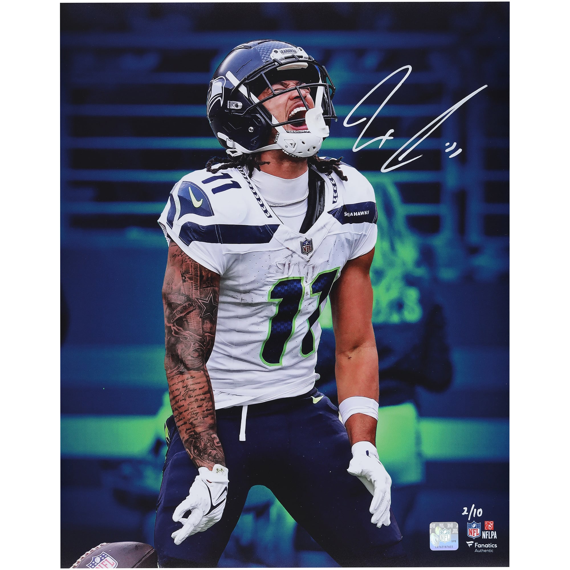 Jaxon Smith-Njigba Seattle Seahawks Autographed 16" x 20" Unleashed Team Colorway Spotlight Photograph with White Signature - Limited Edition of 10