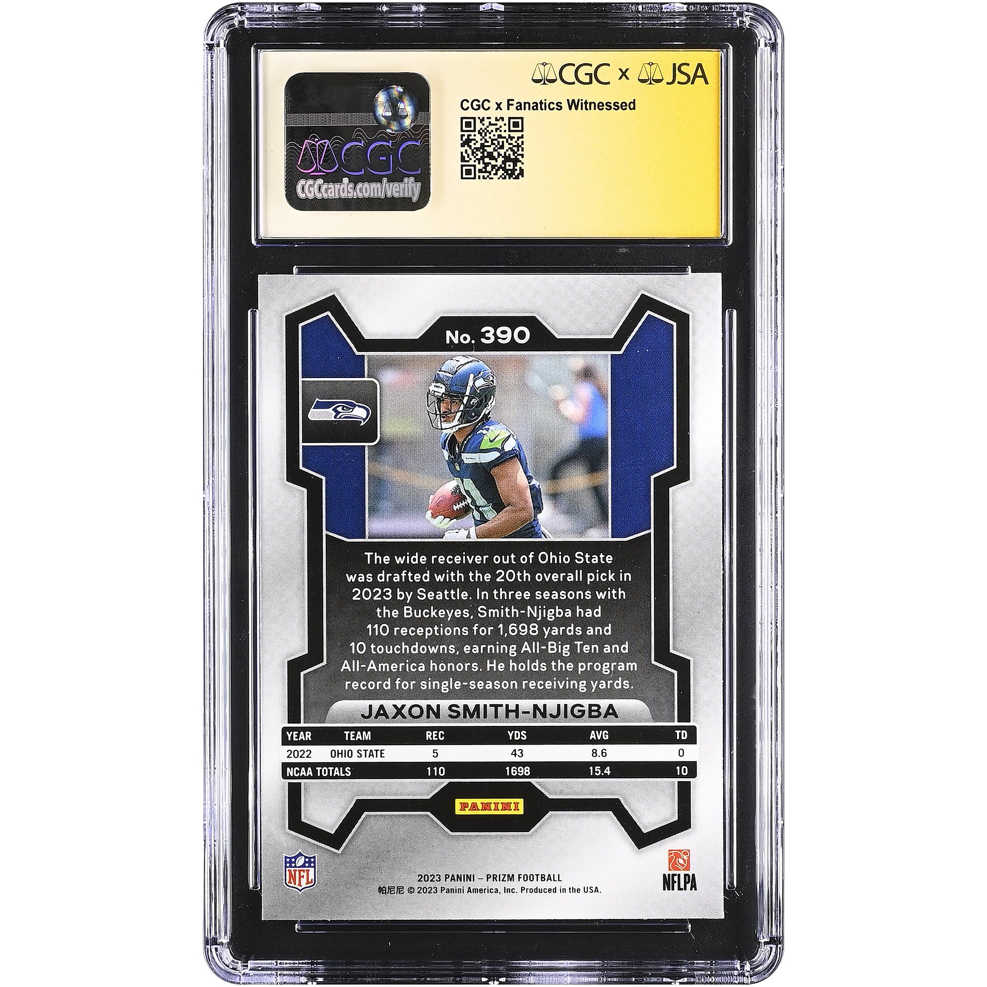 Jaxon Smith-Njigba Seattle Seahawks Autographed 2023 Donruss #390 CGC Fanatics Witnessed Authenticated 9.5/10 Rookie Card