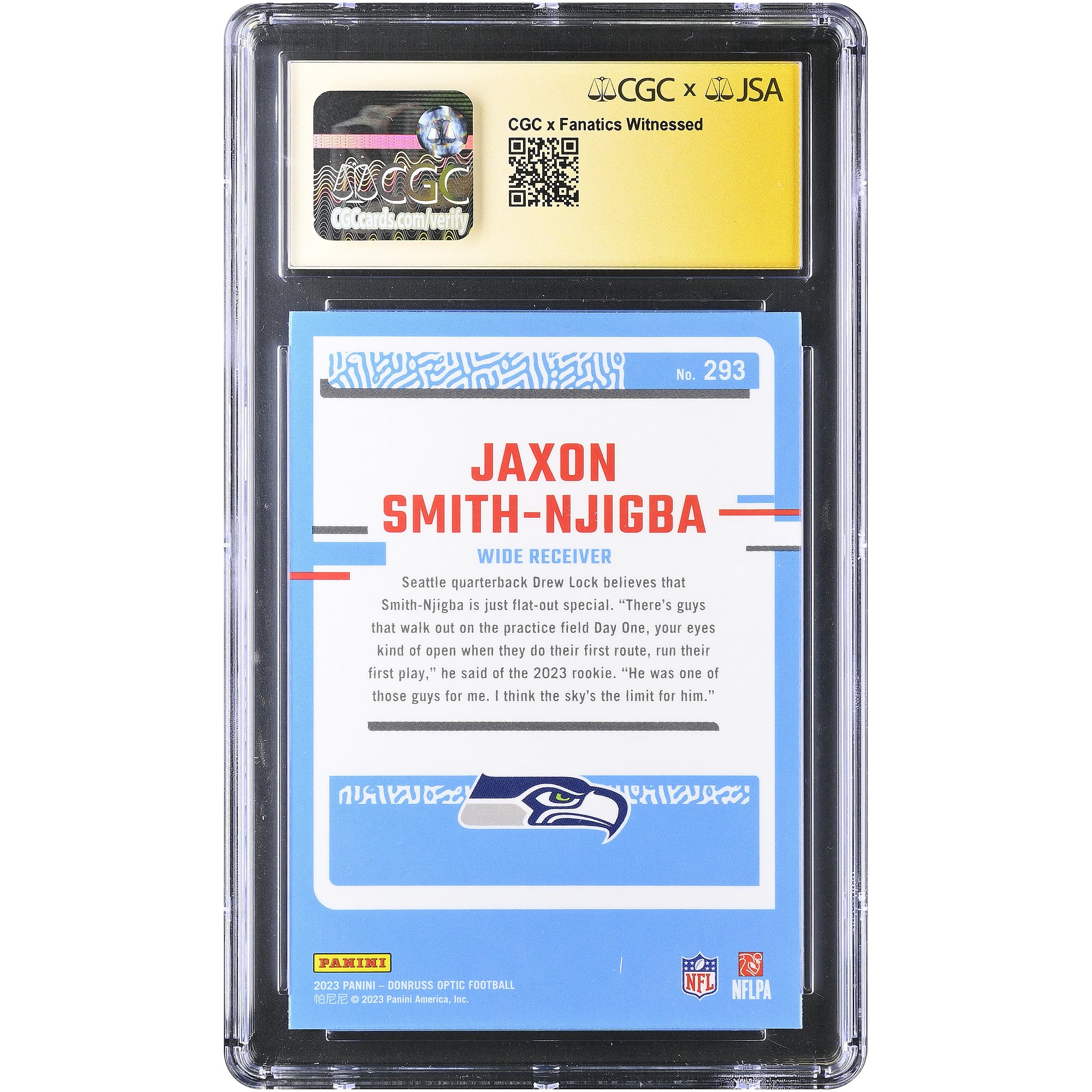 Jaxon Smith-Njigba Seattle Seahawks Autographed 2023 Donruss Optic #293 CGC Fanatics Witnessed Authenticated /10 Rookie Card