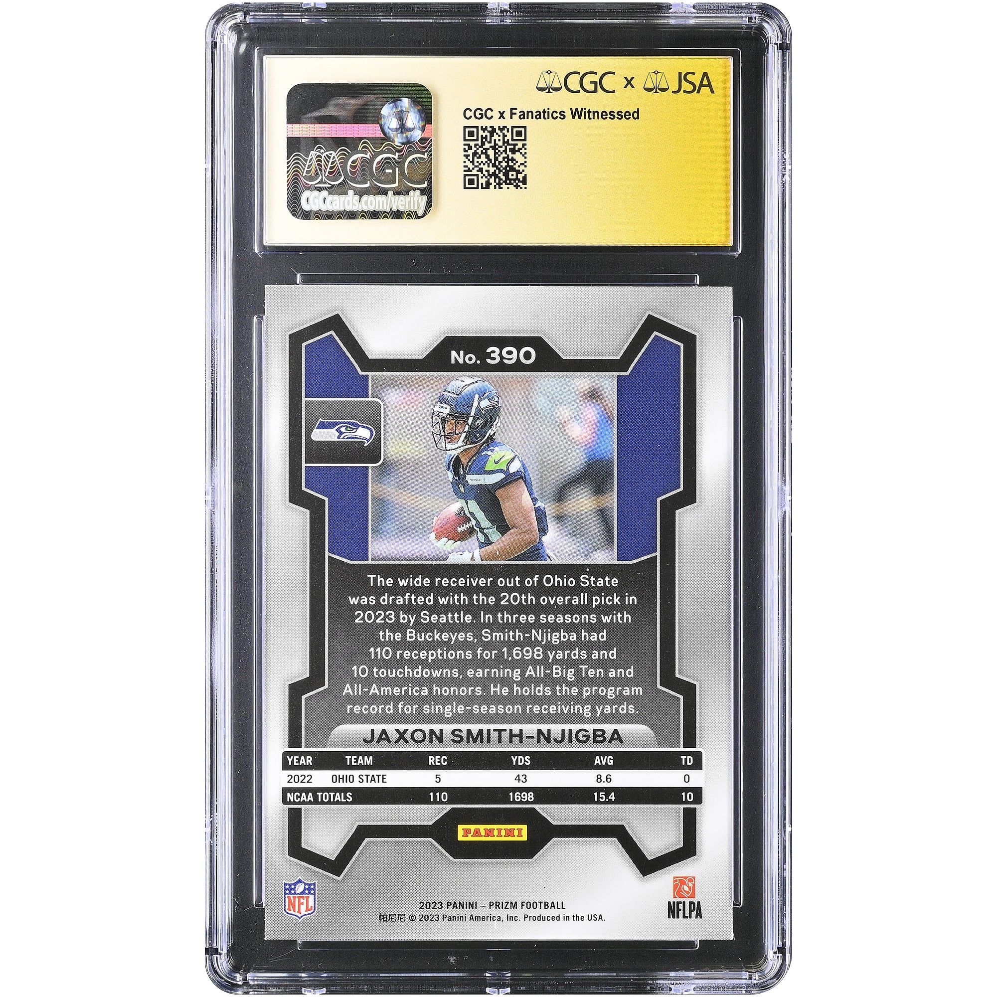 Jaxon Smith-Njigba Seattle Seahawks Autographed 2023 Panini Prizm #390 CGC Fanatics Witnessed Authenticated /10 Rookie Card