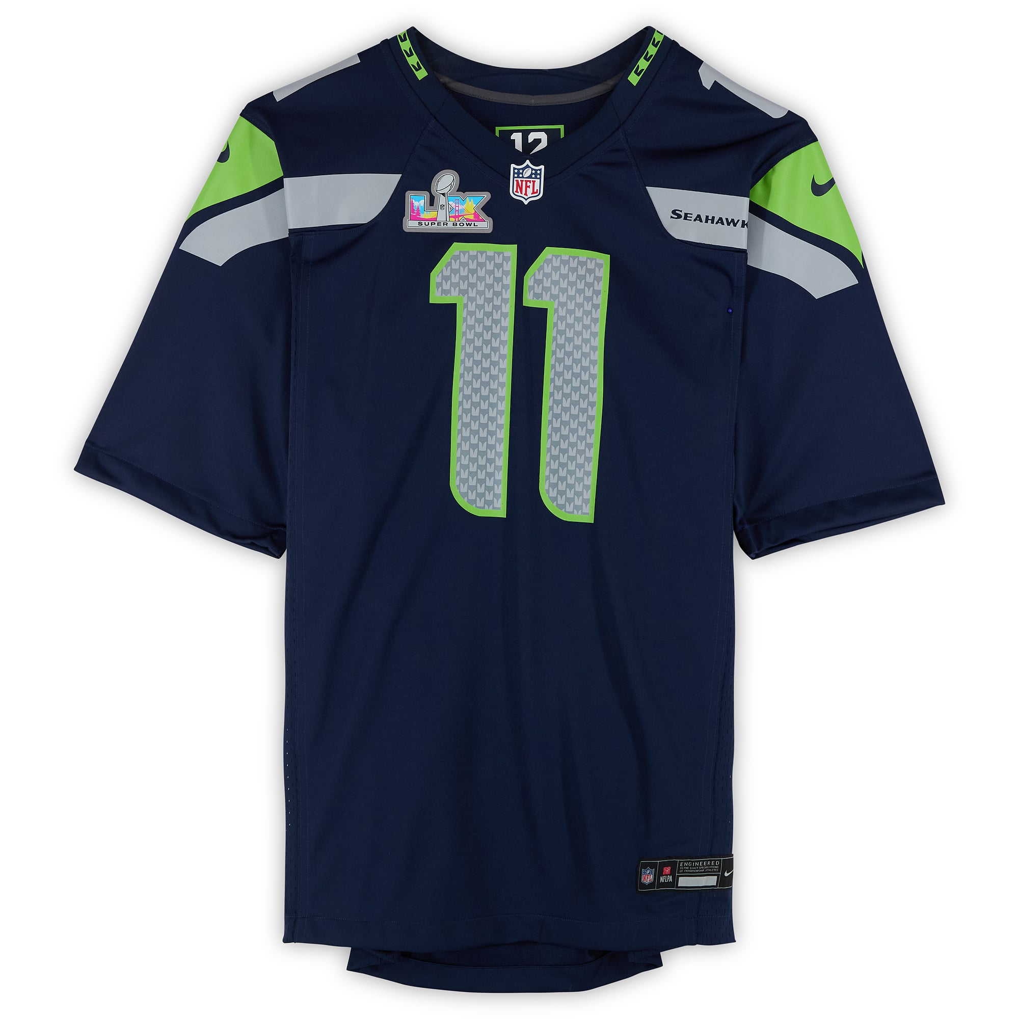Maillot de match universitaire Nike bleu marine autographié par Jaxon Smith-Njigba des Seahawks de Seattle, champions du Super Bowl LX