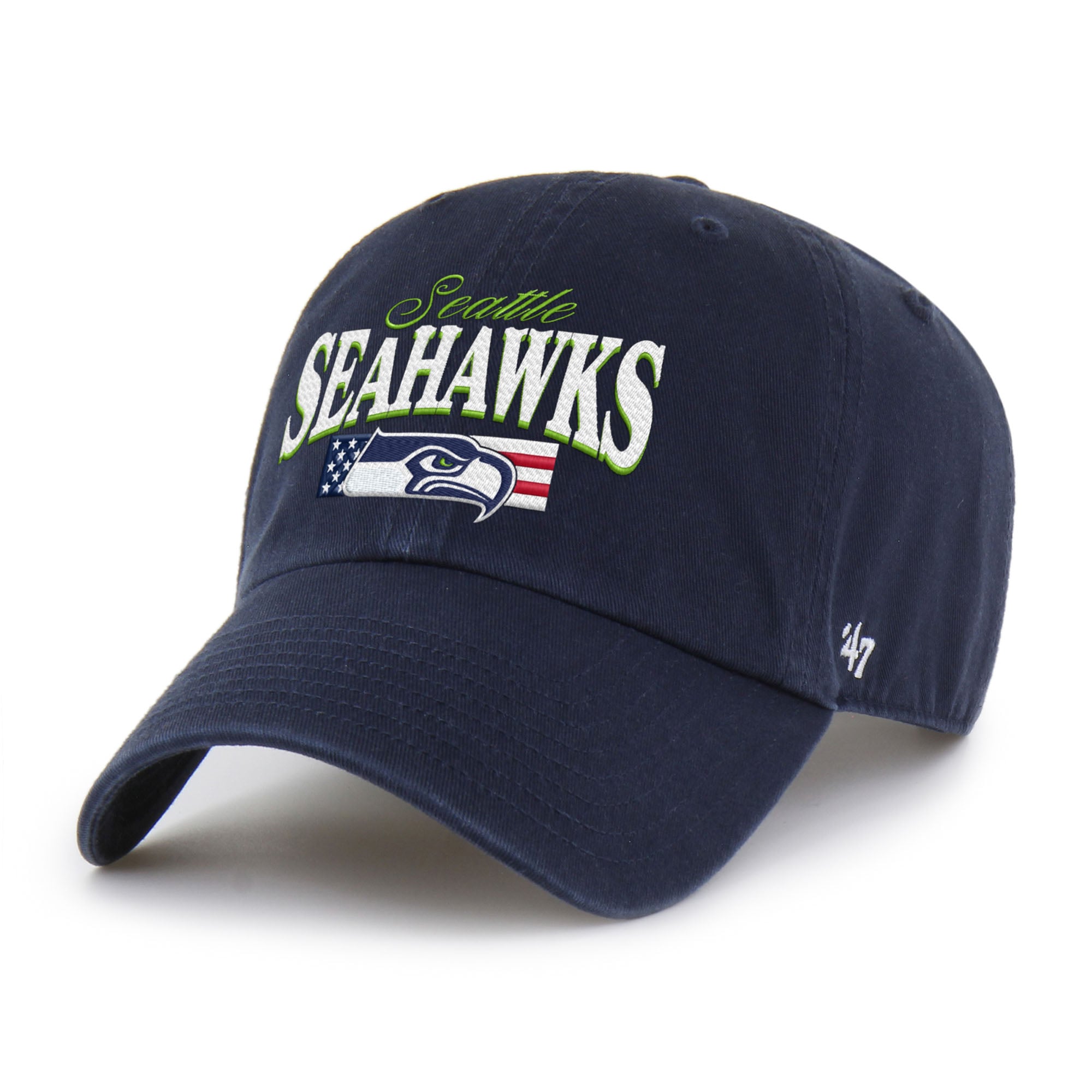 Casquette ajustable pour homme, modèle 47 College Navy Seattle Seahawks, drapeau américain, à motifs de drapeau américain.