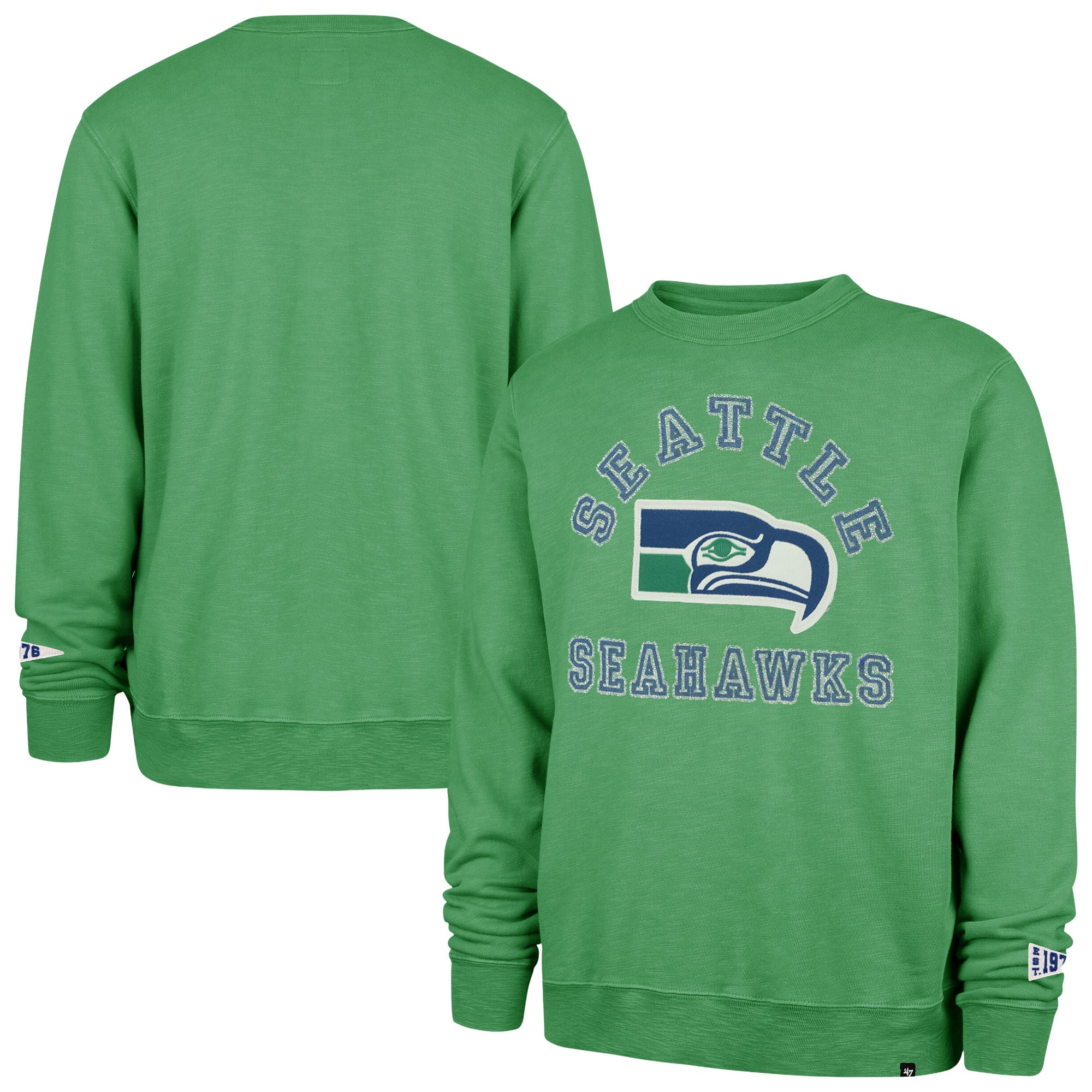 Men's '47 Neon Green Seattle Seahawks Calderwood Well Worn French Terry Sweatshirt