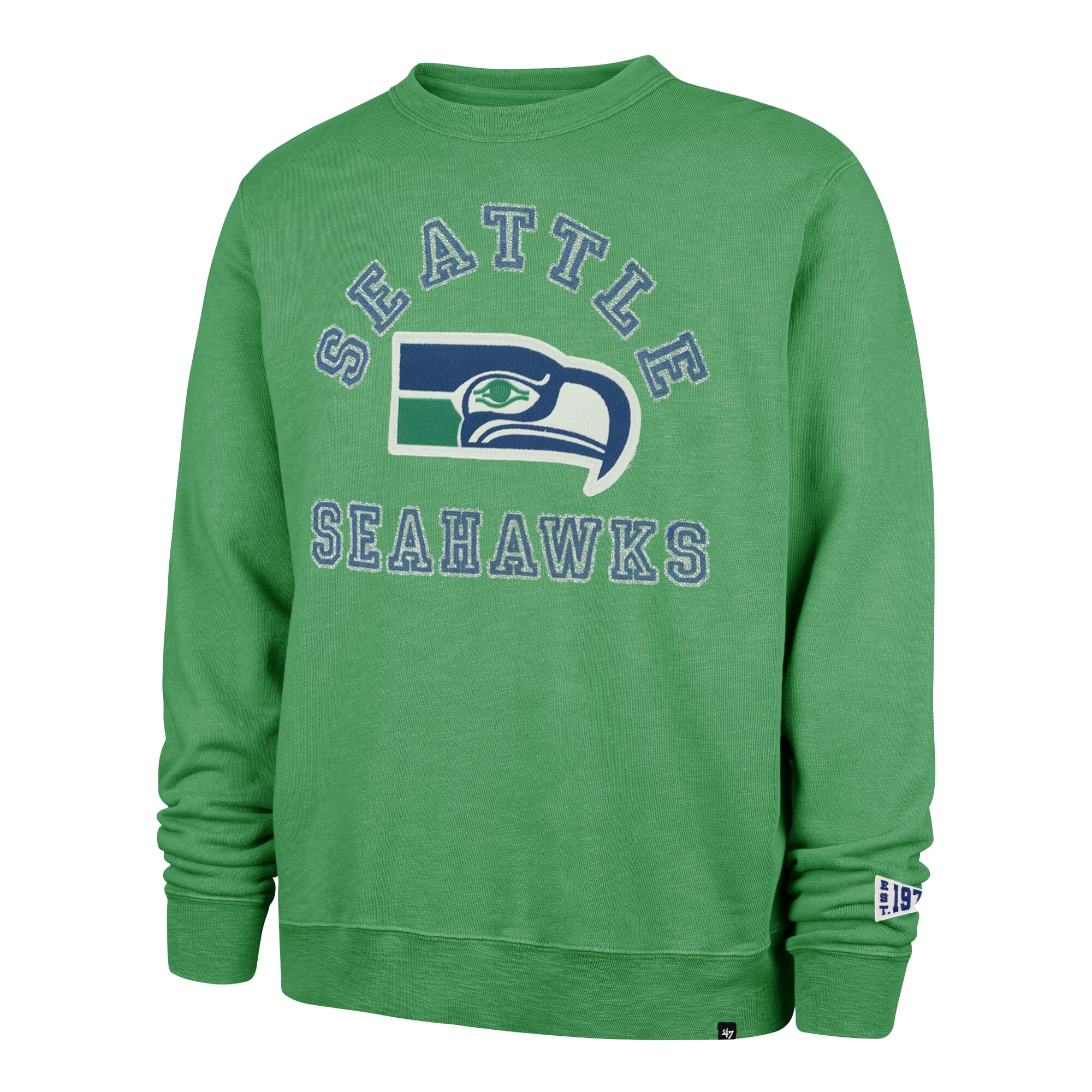 Men's '47 Neon Green Seattle Seahawks Calderwood Well Worn French Terry Sweatshirt