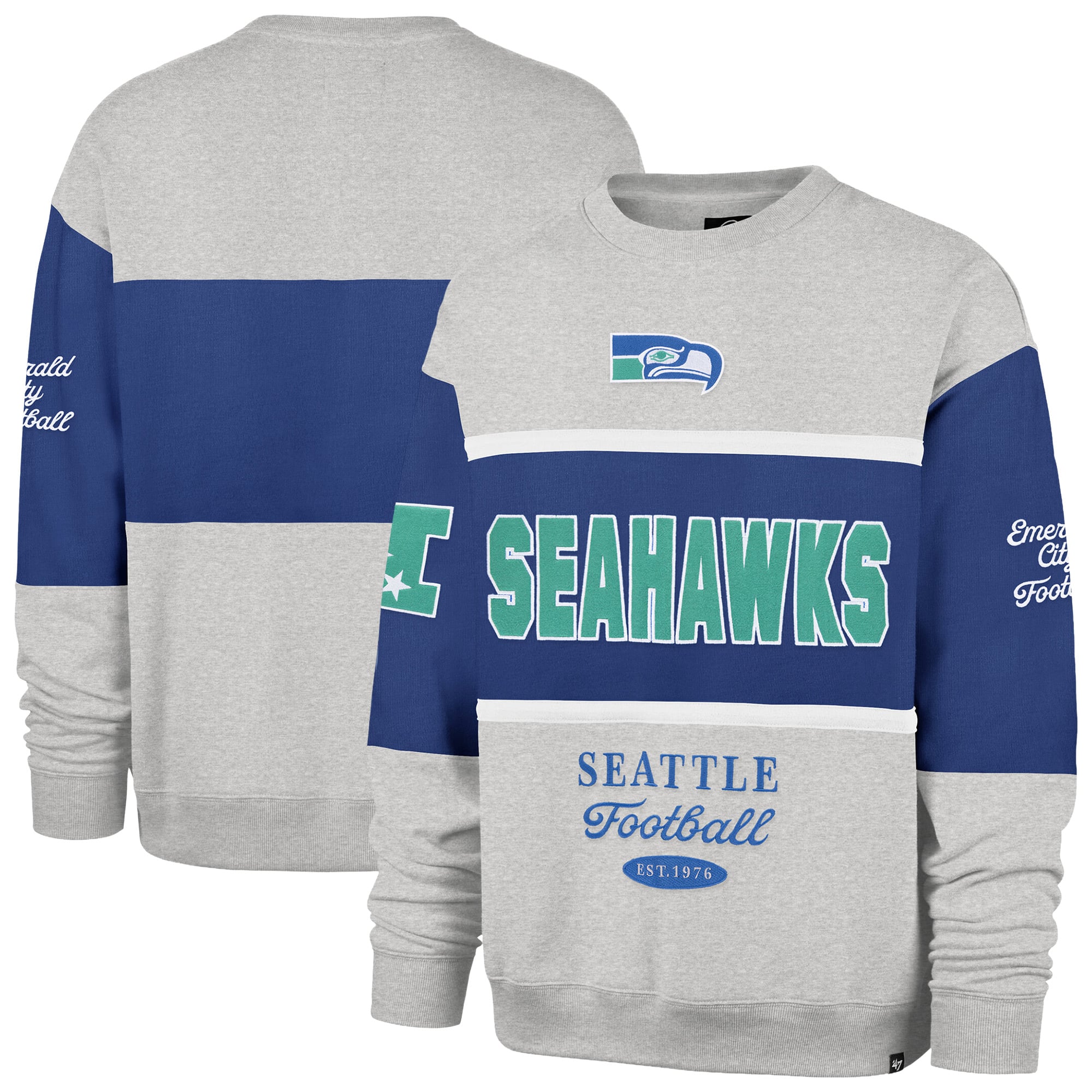 Sweat-shirt homme '47 Royal/Gris chiné Seattle Seahawks Blockfield Maximalist
