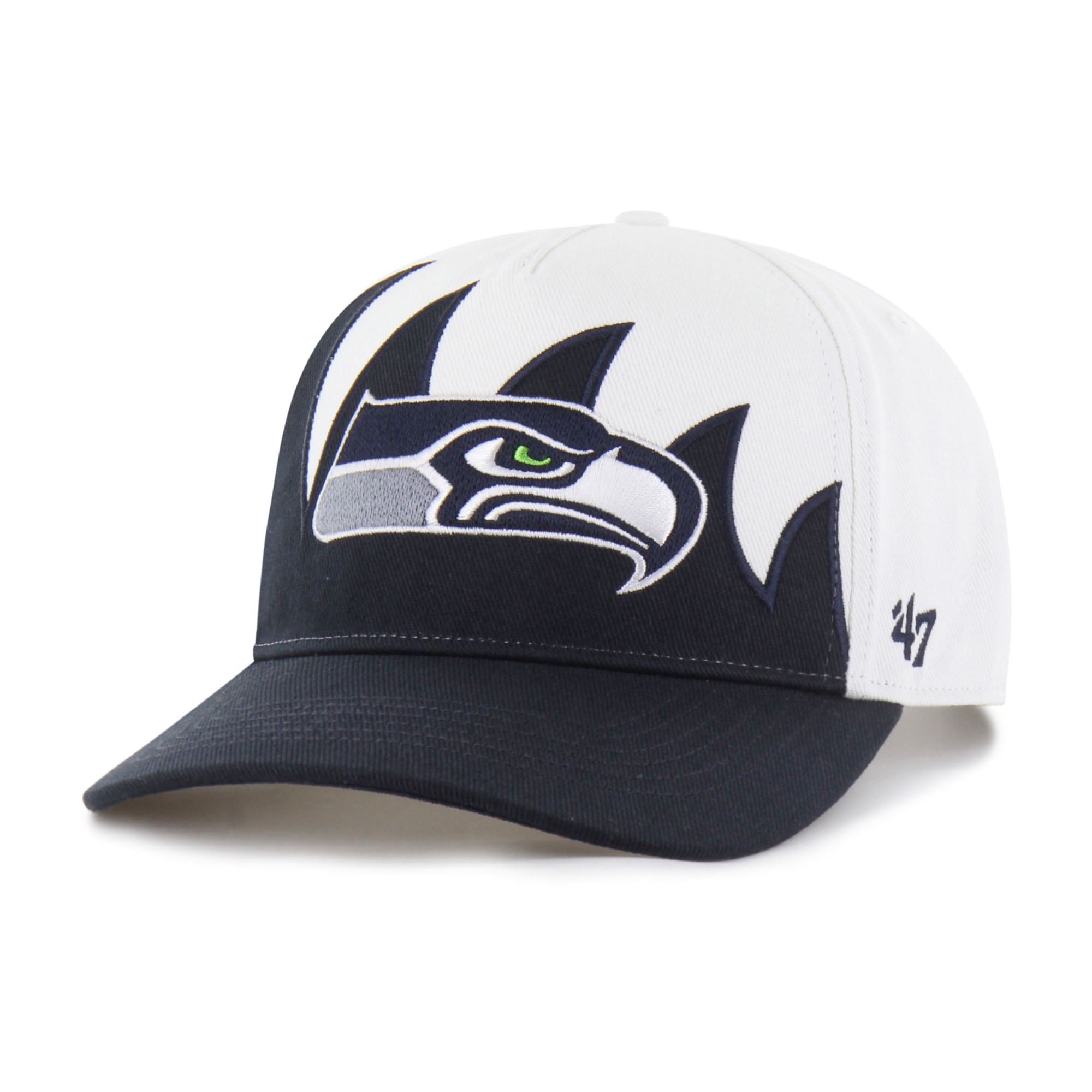 Casquette ajustable Seattle Seahawks blanche n° 47 pour homme, modèle Jagged Hitch