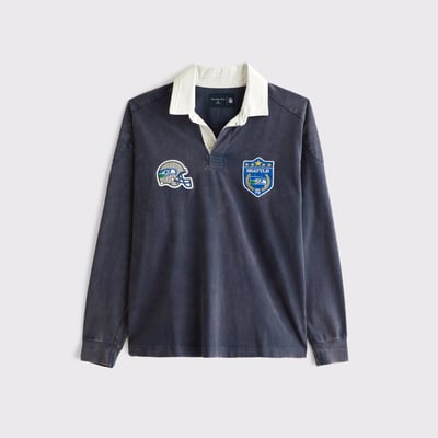  Seattle Seahawks Abercrombie & Fitch Heavyweight Knit Rugby Shirt - Blue