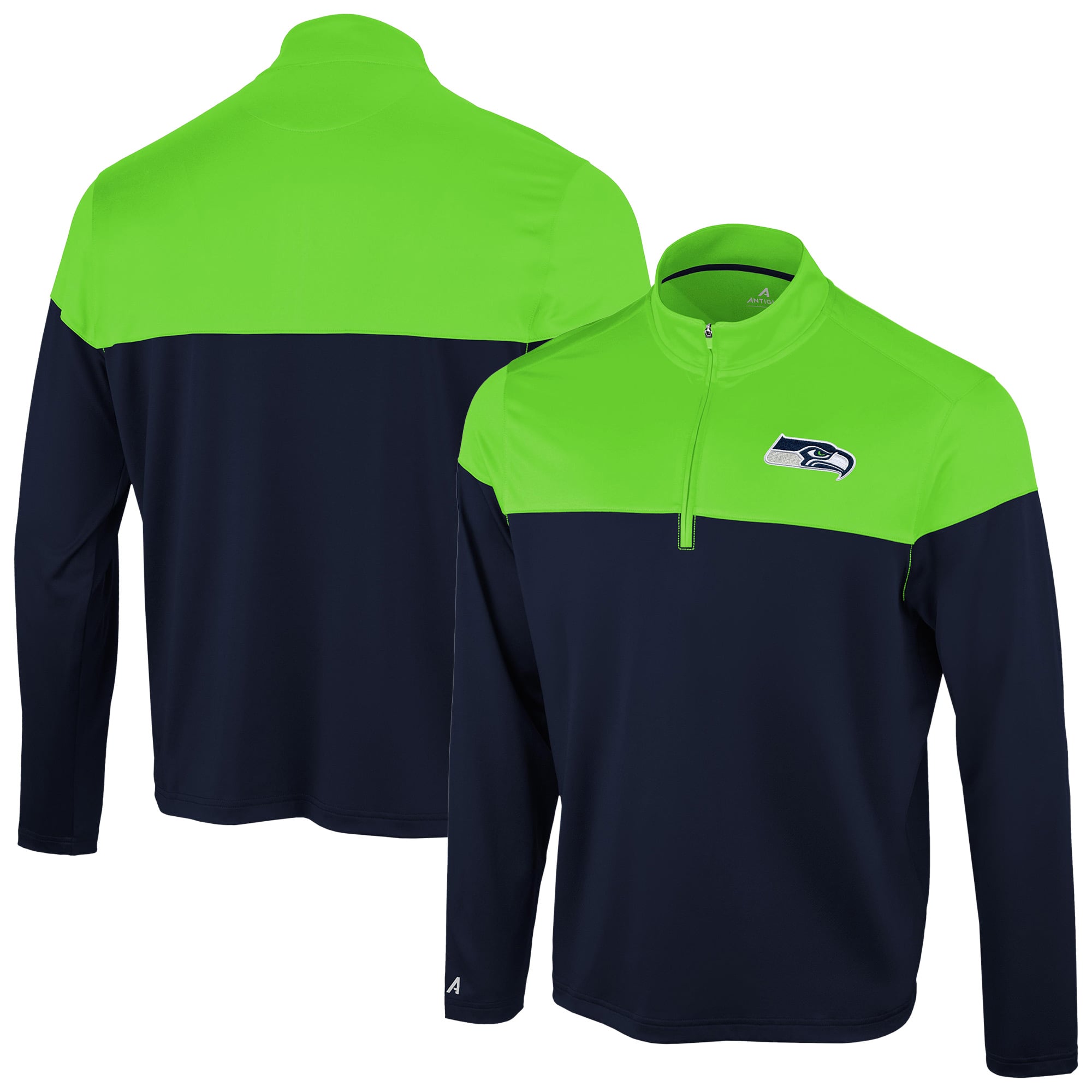 Pull à col zippé Antigua College bleu marine/vert fluo Seattle Seahawks pour homme