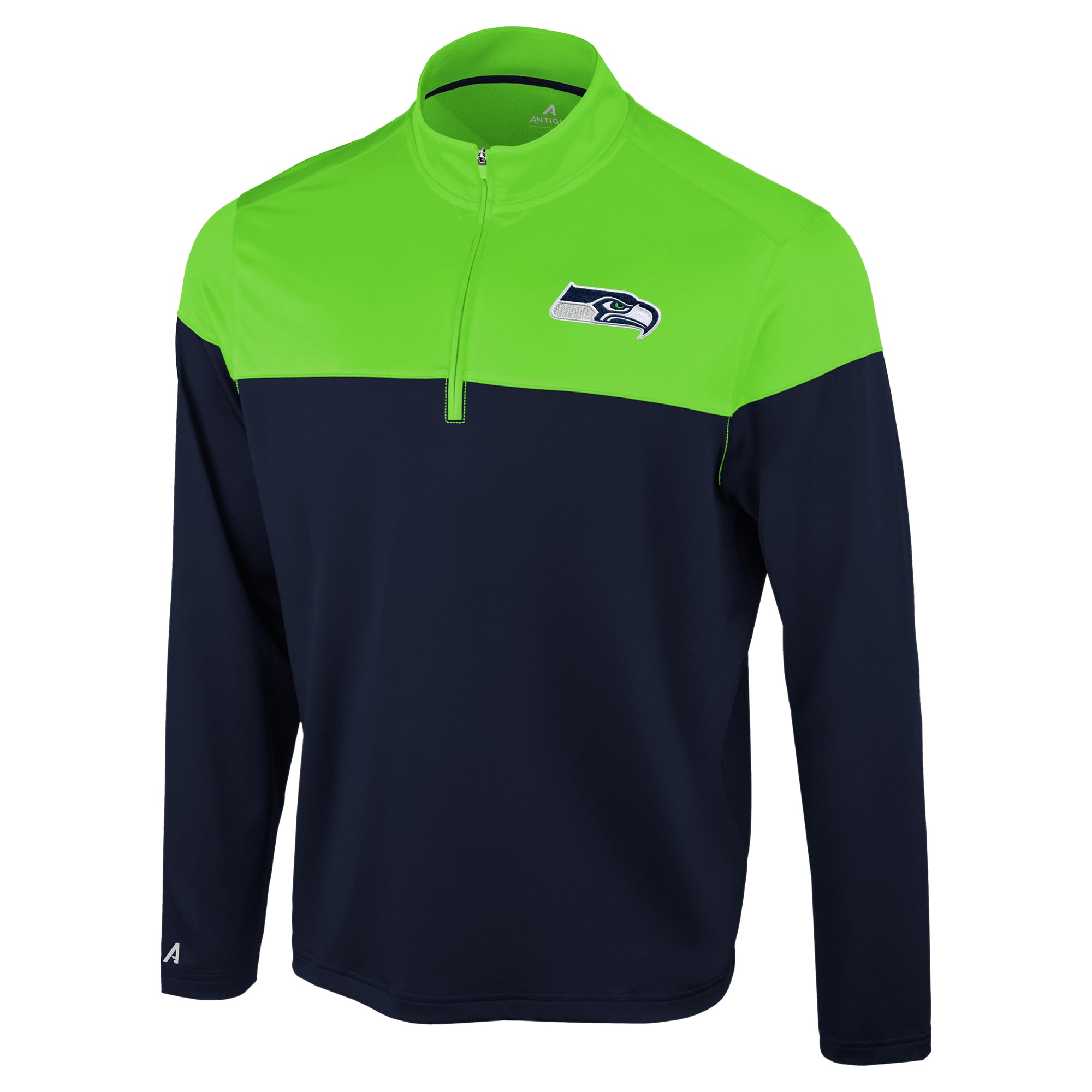 Pull à col zippé Antigua College bleu marine/vert fluo Seattle Seahawks pour homme