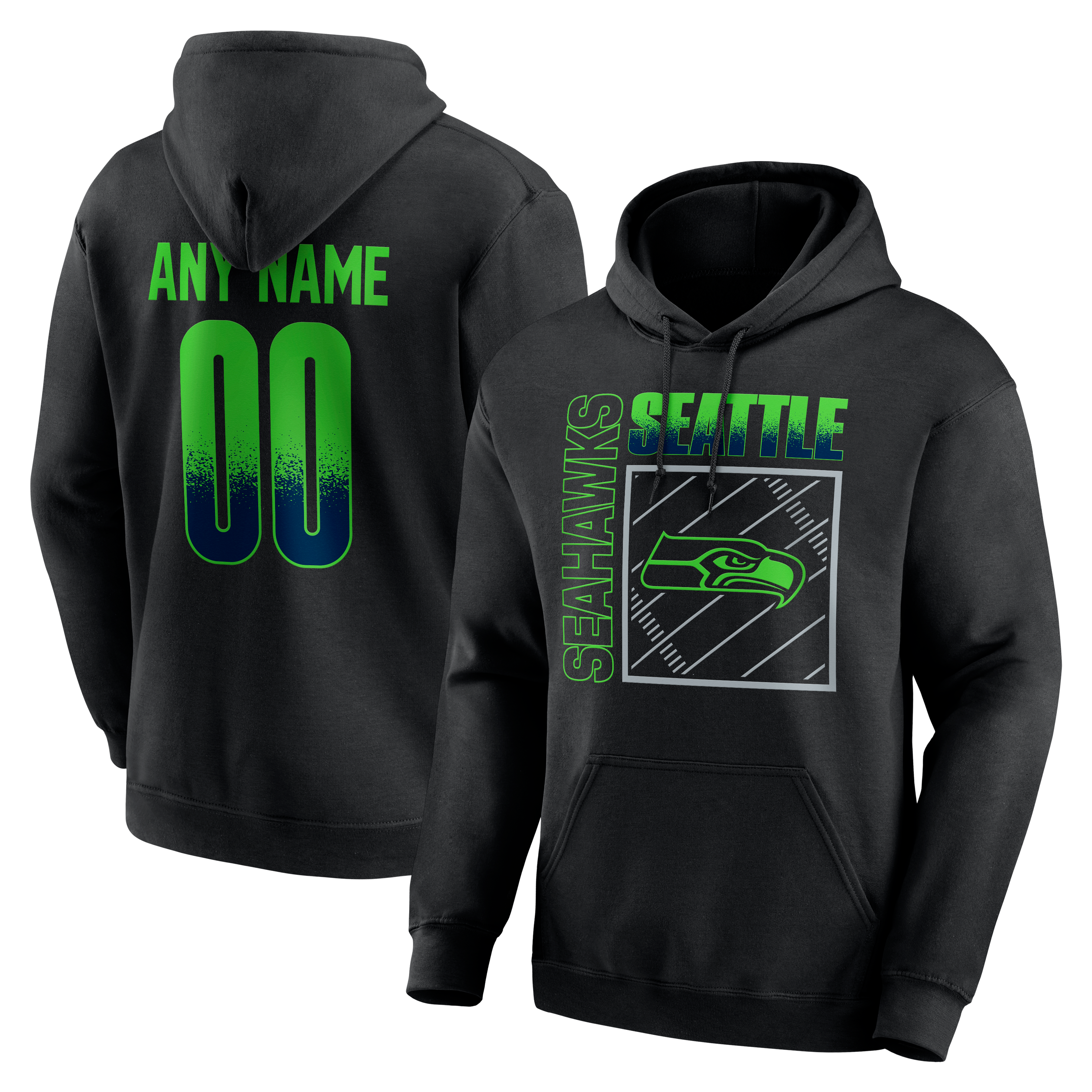Men's Black Seattle Seahawks Home Field Pop Personalized Name & Number Hoodie