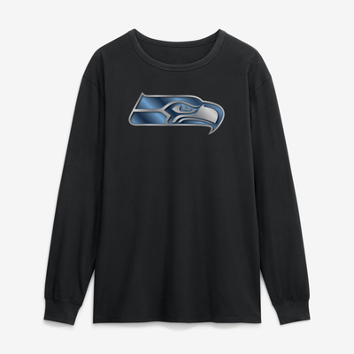 Seattle Seahawks  Metallic Mascot Long Sleeve T-Shirt - Black