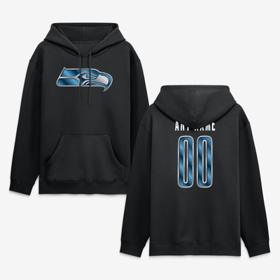 Seattle Seahawks  Metallic Mascot Personalized Name & Number Hoodie - Black