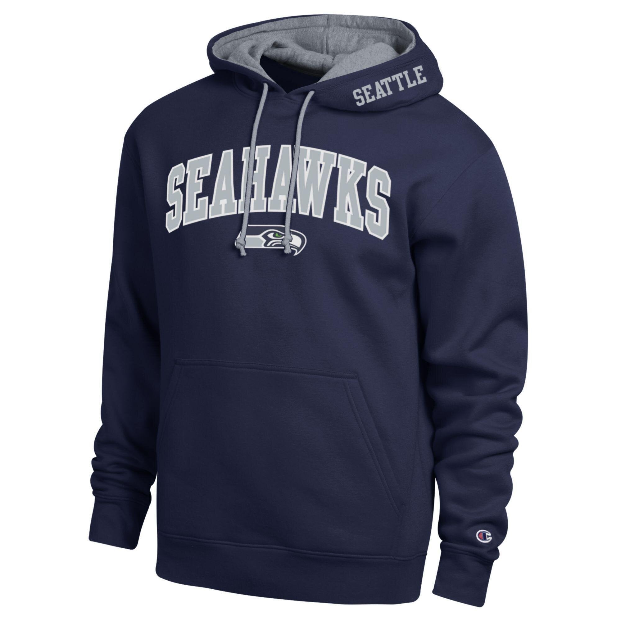 Men's Champion College Navy/Heather Gray Seattle Seahawks Contrast Hoodie