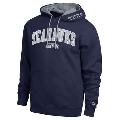  Seattle Seahawks Champion Contrast Hoodie - College Navy/Heather Gray