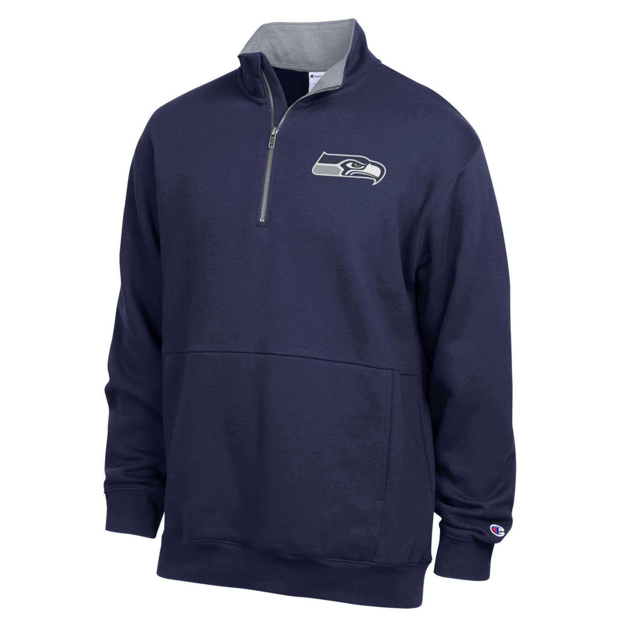 Pull-over en polaire à col zippé pour homme Champion College, bleu marine/gris chiné, Seattle Seahawks