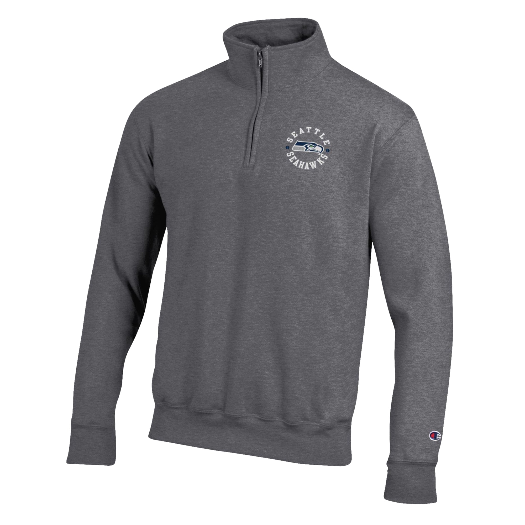 Pull à col zippé Champion pour homme, gris chiné, Seattle Seahawks, Powerblend