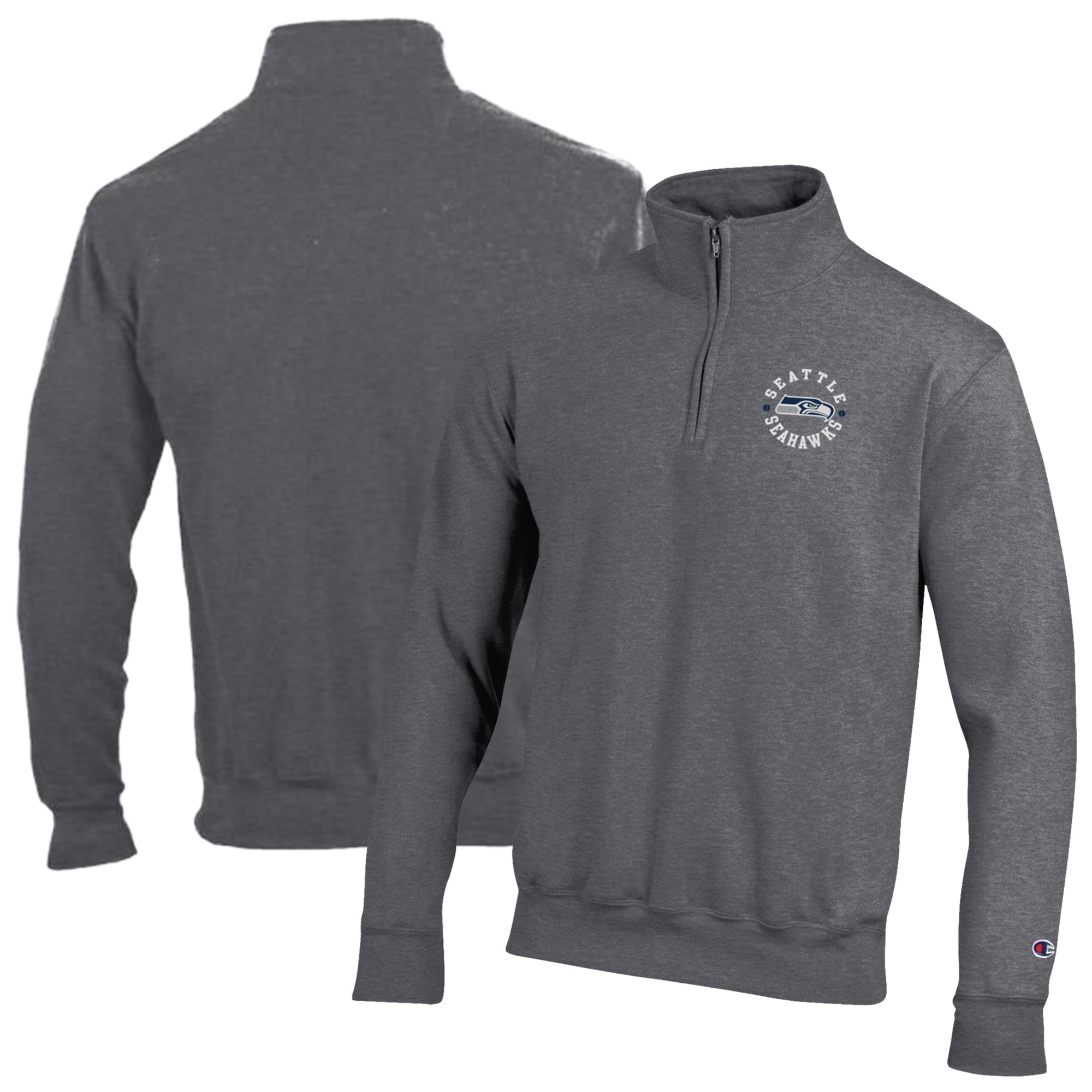 Men's Champion Heather Gray Seattle Seahawks Powerblend Quarter-Zip Pullover