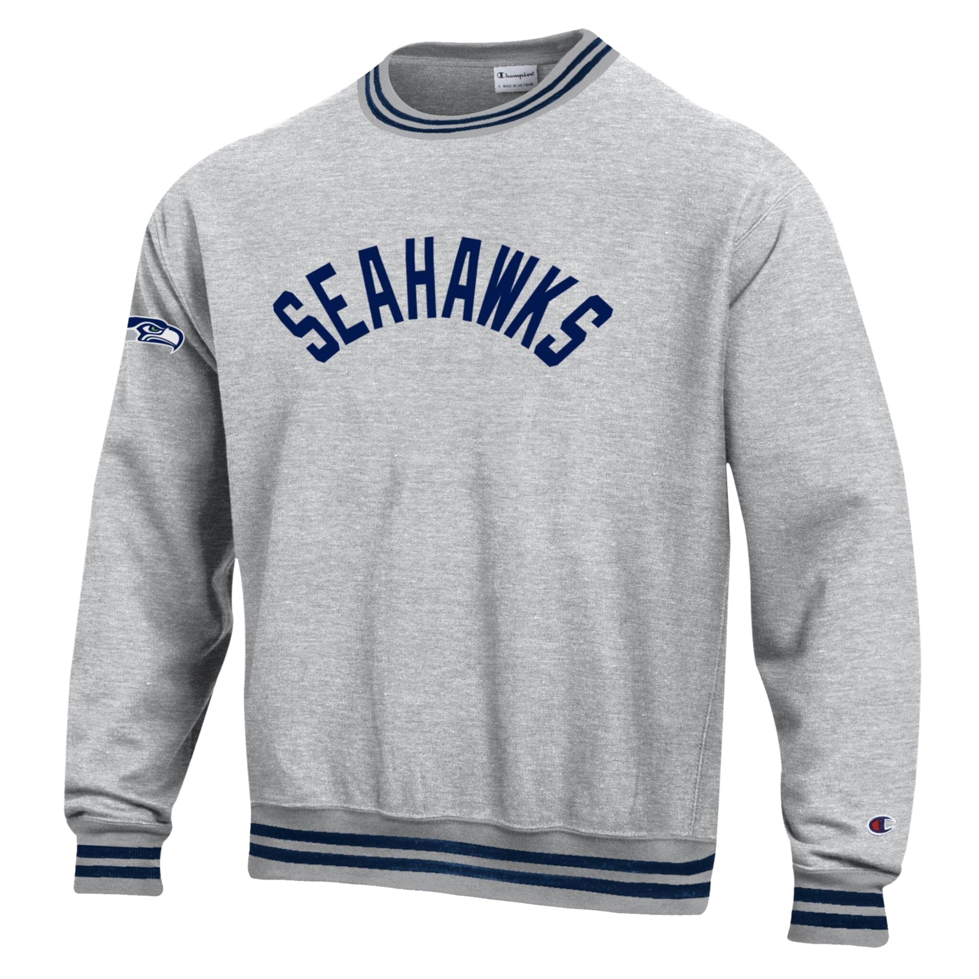 Men's Champion  Heather Gray/Navy Seattle Seahawks Reverse Weave Yarn Dye Sweatshirt