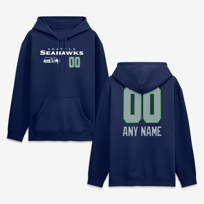 Seattle Seahawks  Touchdown Wordmark Personalized Name & Number Hoodie - College Navy