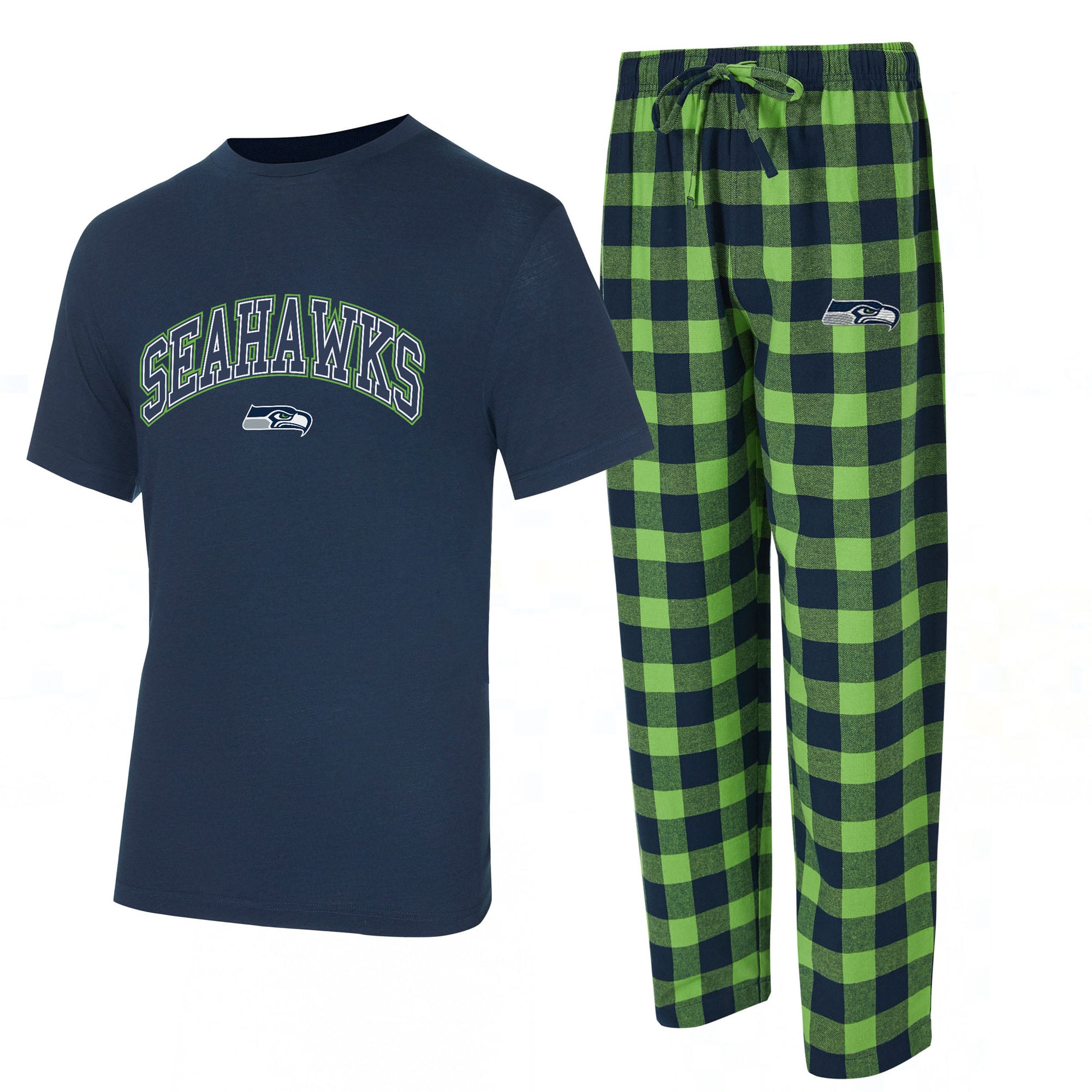 Men's Concepts Sport College Navy/Neon Green Seattle Seahawks Big & Tall Avondale T-Shirt Flannel Pants Sleep Set