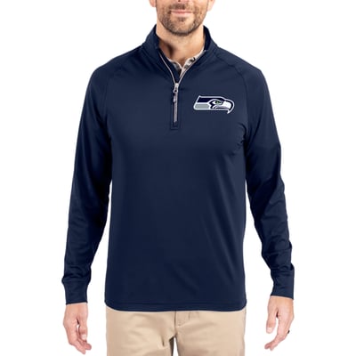 Seattle Seahawks Cutter & Buck Adapt Eco Knit Quarter-Zip Pullover Jacket - College Navy