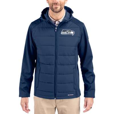 Seattle Seahawks Cutter & Buck  Evoke PrimaLoft Hybrid Eco Softshell Recycled Full-Zip Hooded Jacket - College Navy