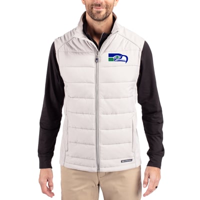 Seattle Seahawks Cutter & Buck Throwback Evoke Hybrid Eco Softshell Recycled Full-Zip Vest - Gray
