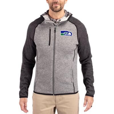  Seattle Seahawks Cutter & Buck Throwback Mainsail Sweater-Knit Full-Zip Hoodie - Heather Gray/Heather Charcoal