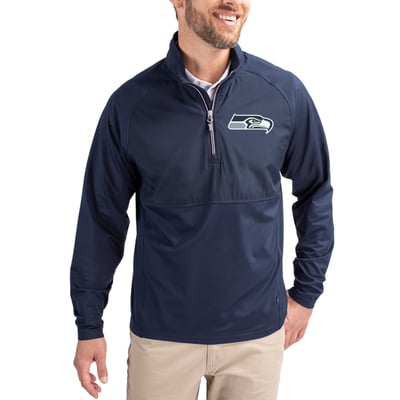 Seattle Seahawks Cutter & Buck Adapt Eco Knit Hybrid Recycled Quarter-Zip Raglan Jacket - Navy