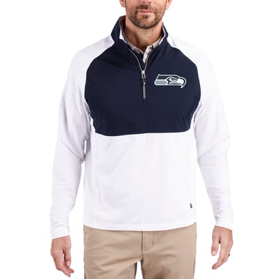 Seattle Seahawks Cutter & Buck Adapt Eco Knit Hybrid Recycled Quarter-Zip Raglan Jacket - Navy/White