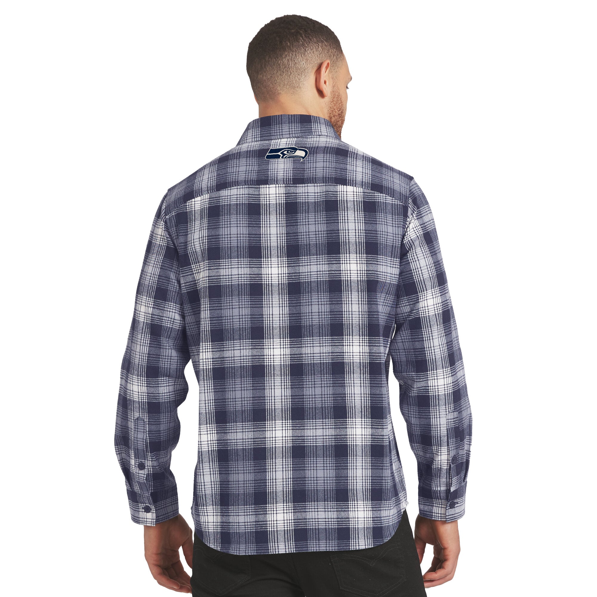 Chemise à carreaux en flanelle manches longues boutonnée, collection Darius Rucker pour homme par Fanatics College, Seattle Seahawks, bleu marine.