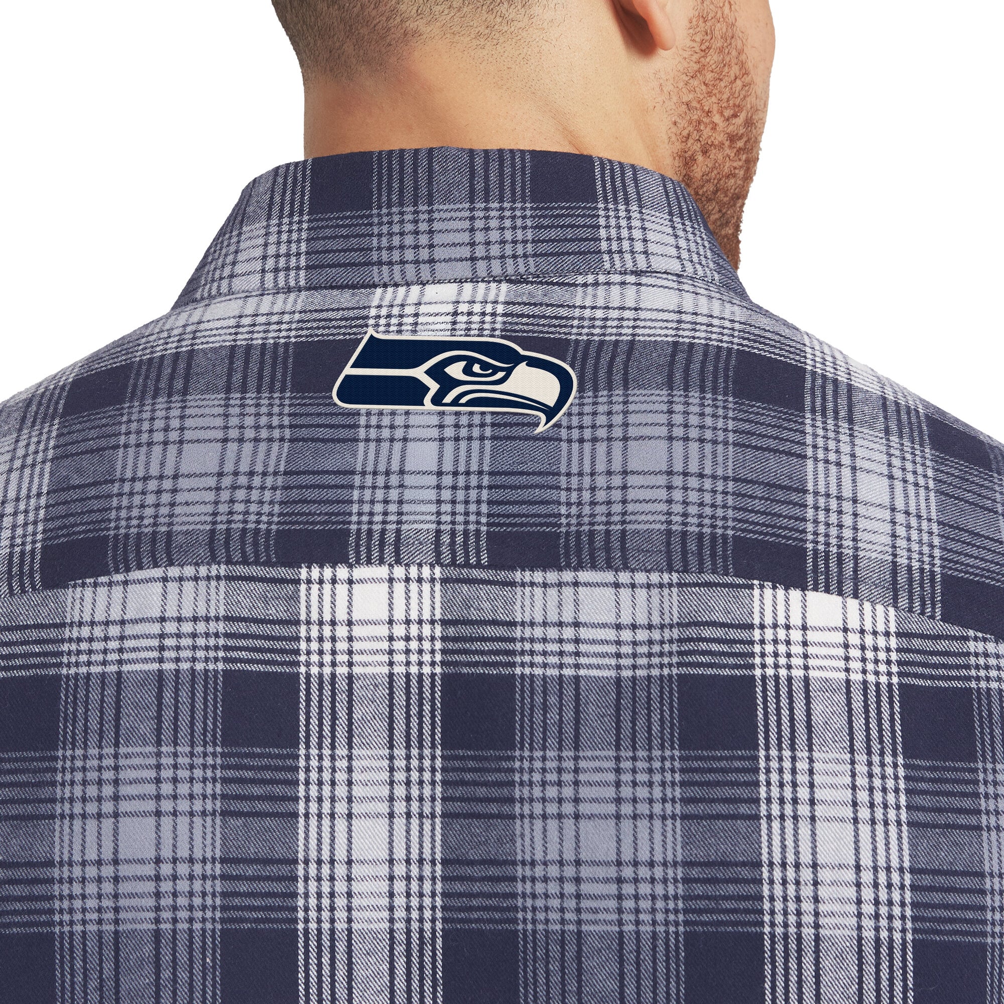 Chemise à carreaux en flanelle manches longues boutonnée, collection Darius Rucker pour homme par Fanatics College, Seattle Seahawks, bleu marine.