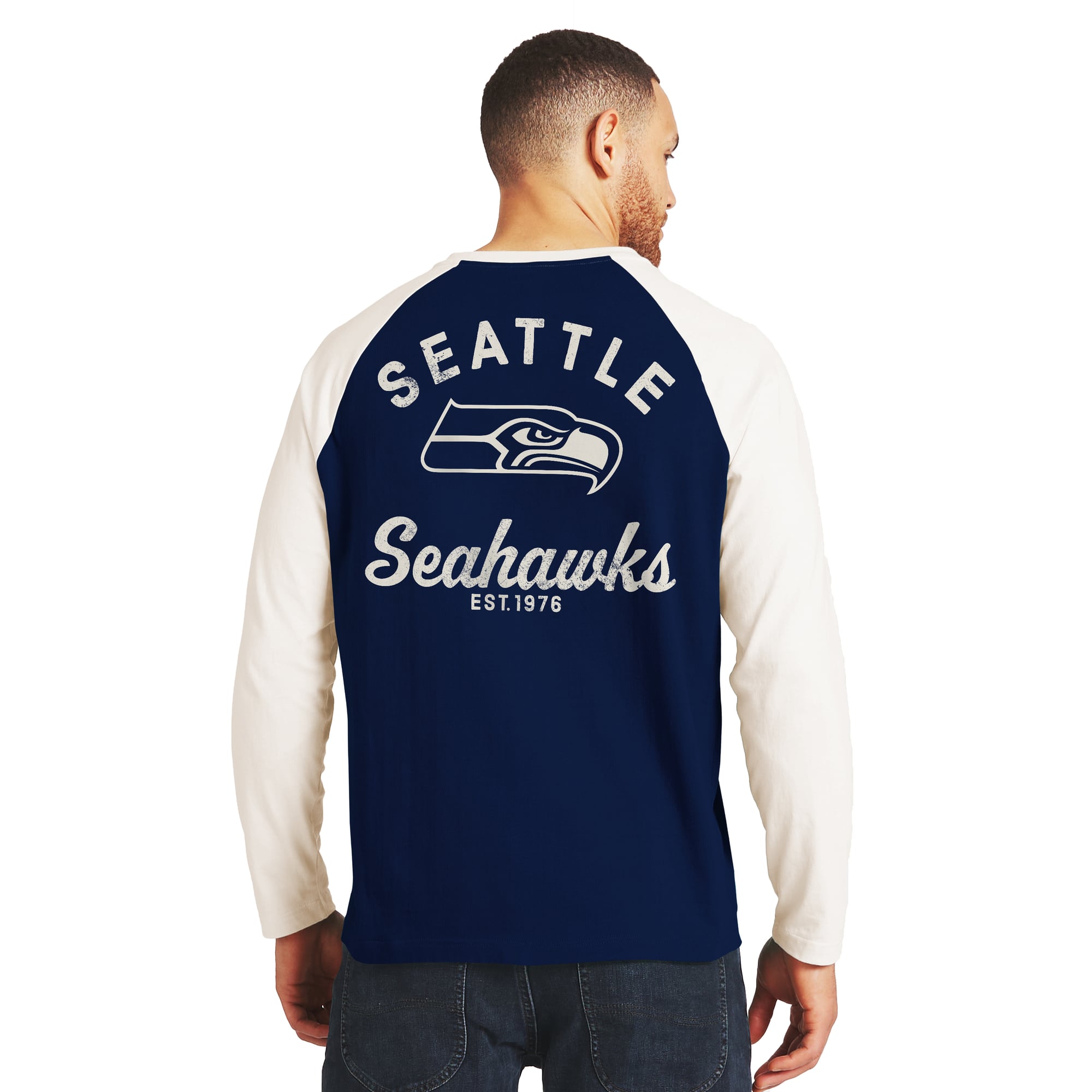 Men's Darius Rucker Collection by Fanatics College Navy/Cream Seattle Seahawks Henley Long Sleeve T-Shirt