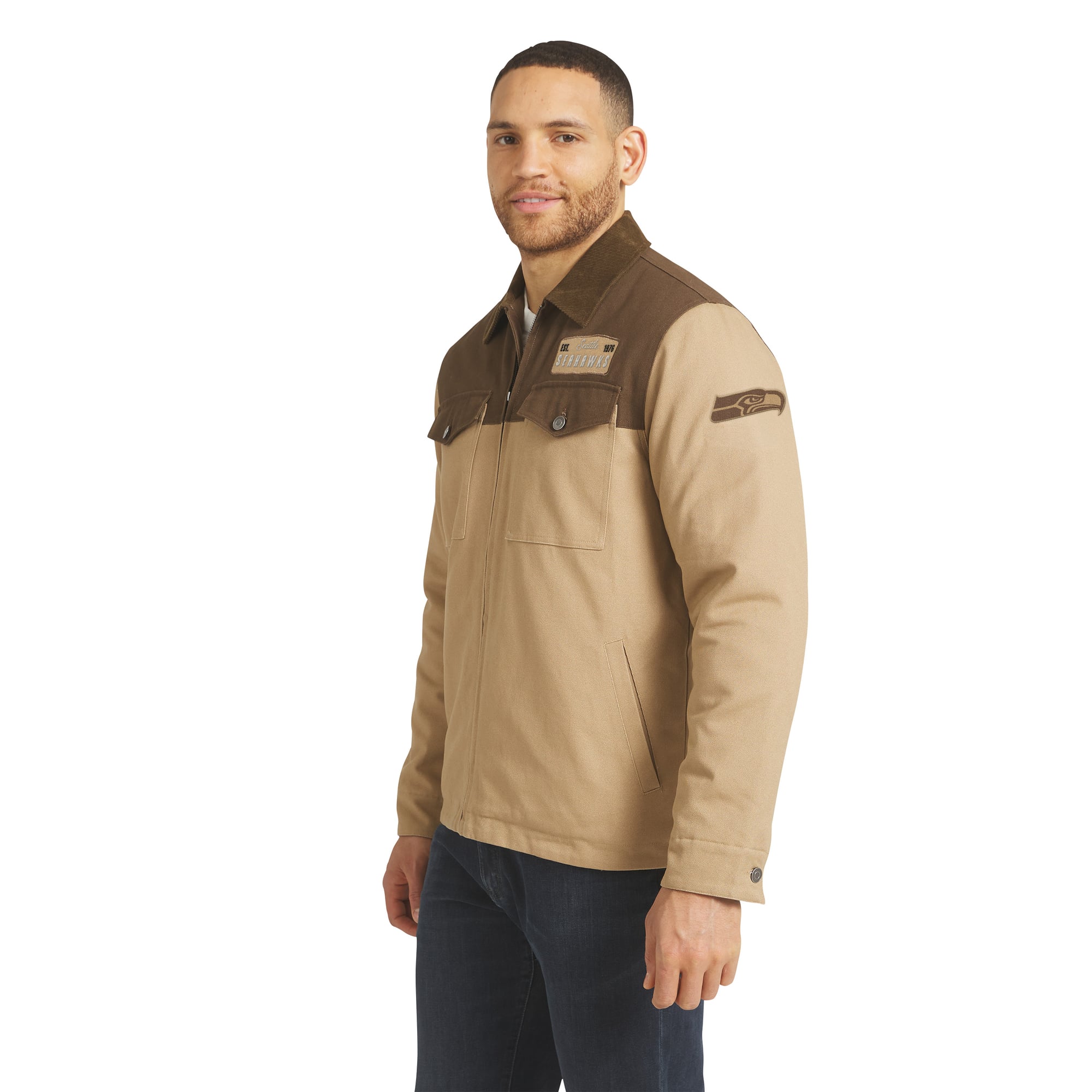 Men's Darius Rucker Collection by Fanatics Tan/Brown Seattle Seahawks Full-Zip Canvas Jacket