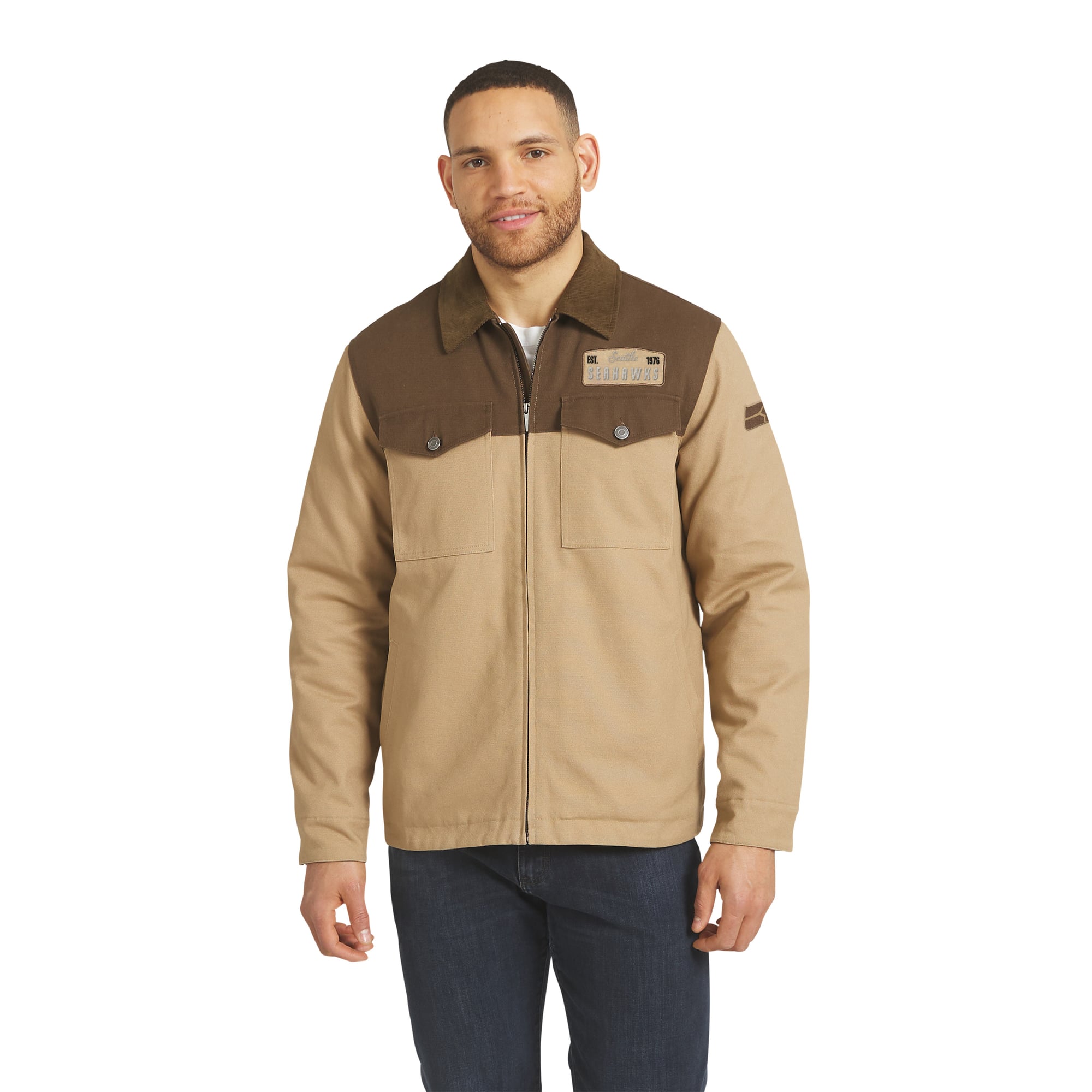 Men's Darius Rucker Collection by Fanatics Tan/Brown Seattle Seahawks Full-Zip Canvas Jacket