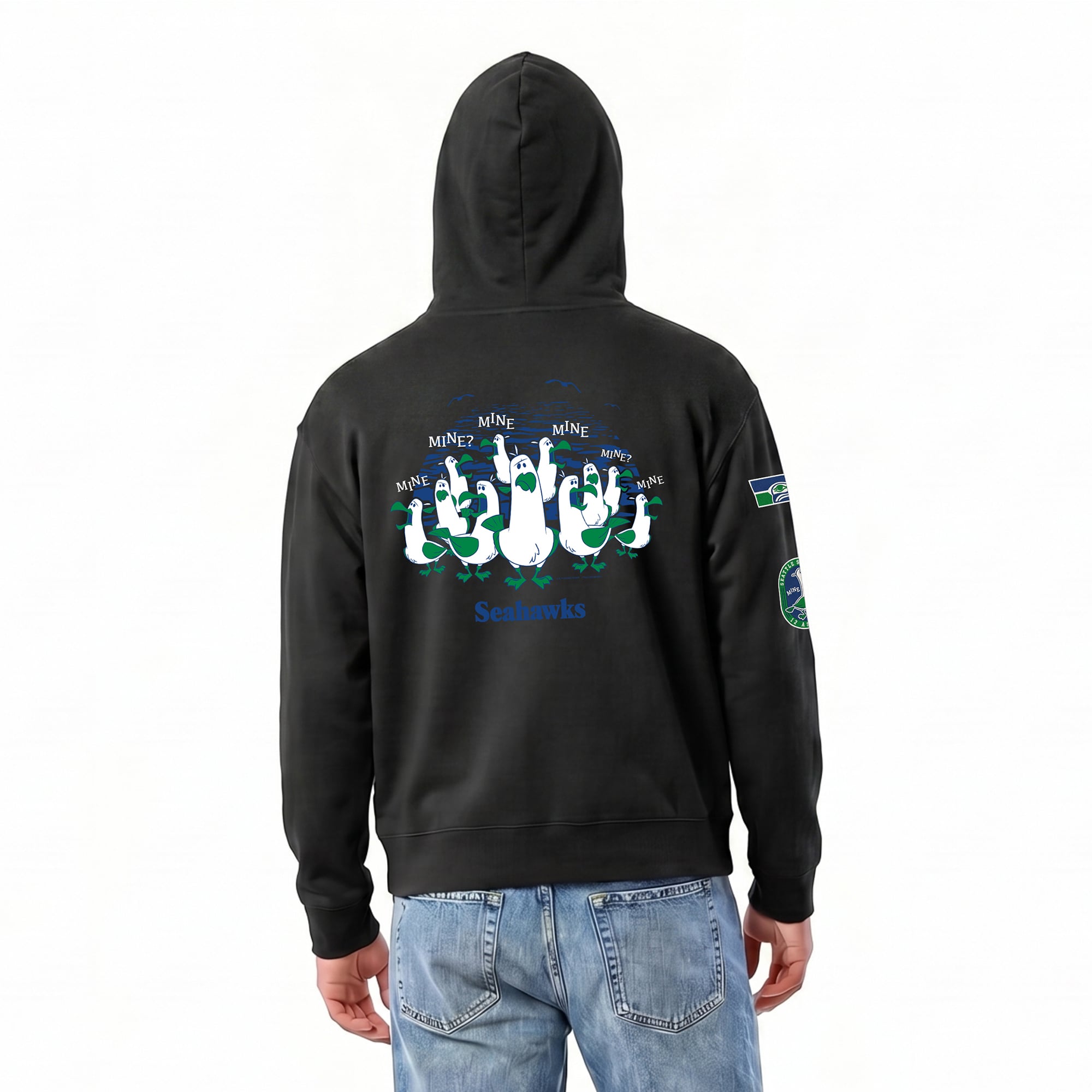 Men's Disney x Champion Black Seattle Seahawks Seagulls All-Star Full-Zip Hoodie