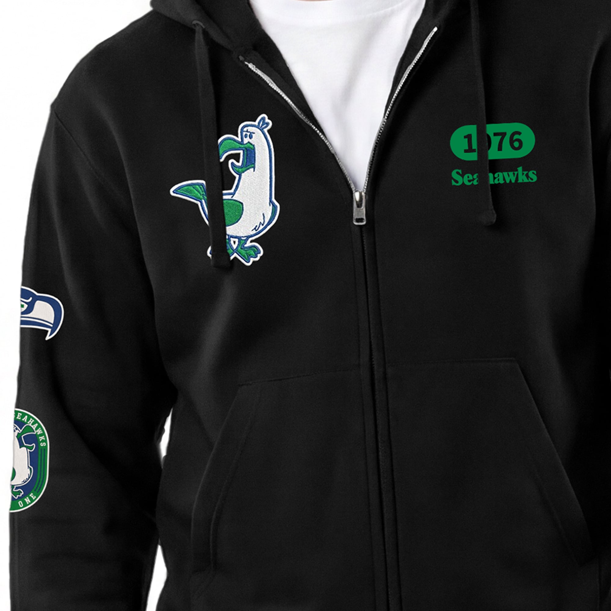 Men's Disney x Champion Black Seattle Seahawks Seagulls All-Star Full-Zip Hoodie