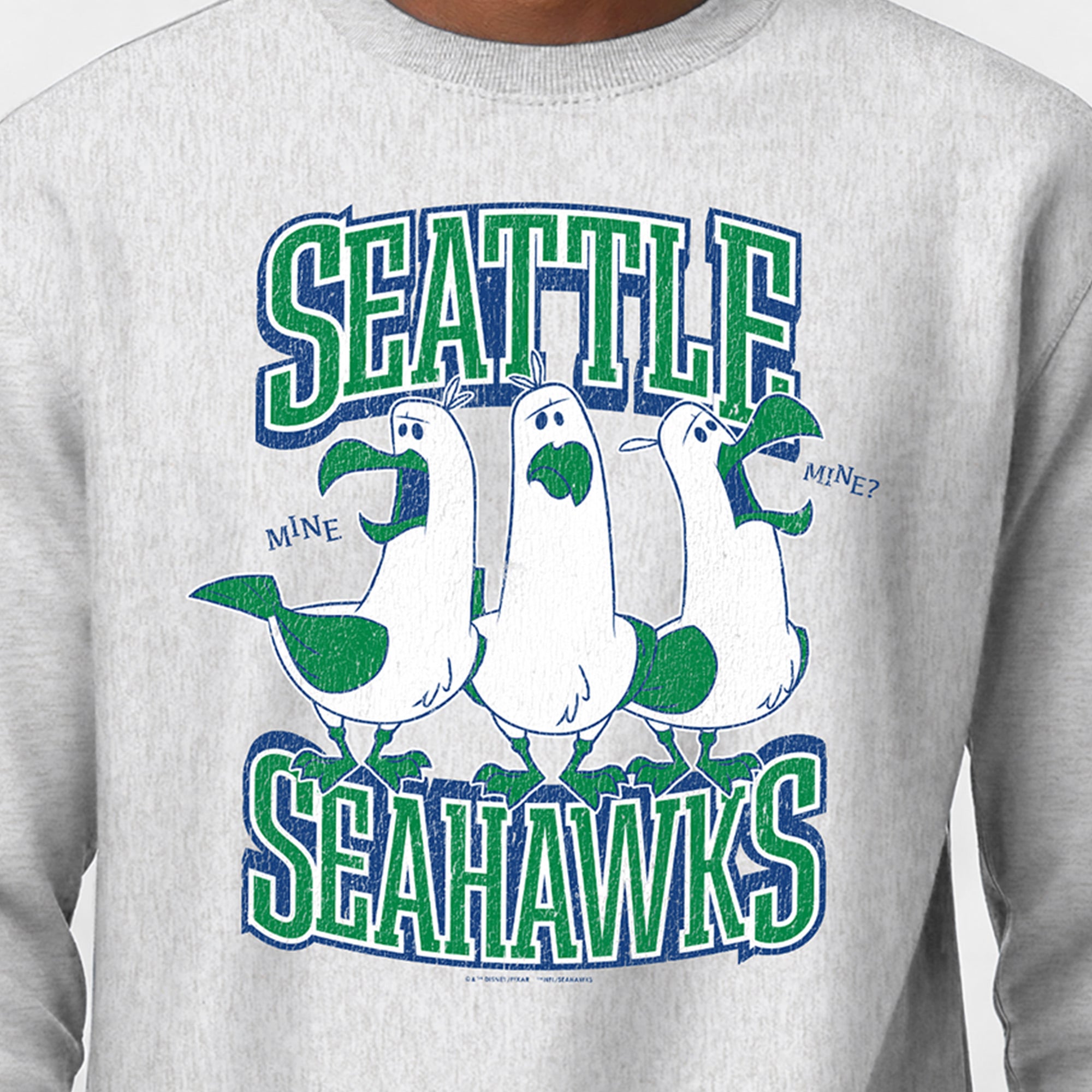 Sweat-shirt homme Disney x Champion gris chiné Seattle Seahawks Seagulls Reverse Weave