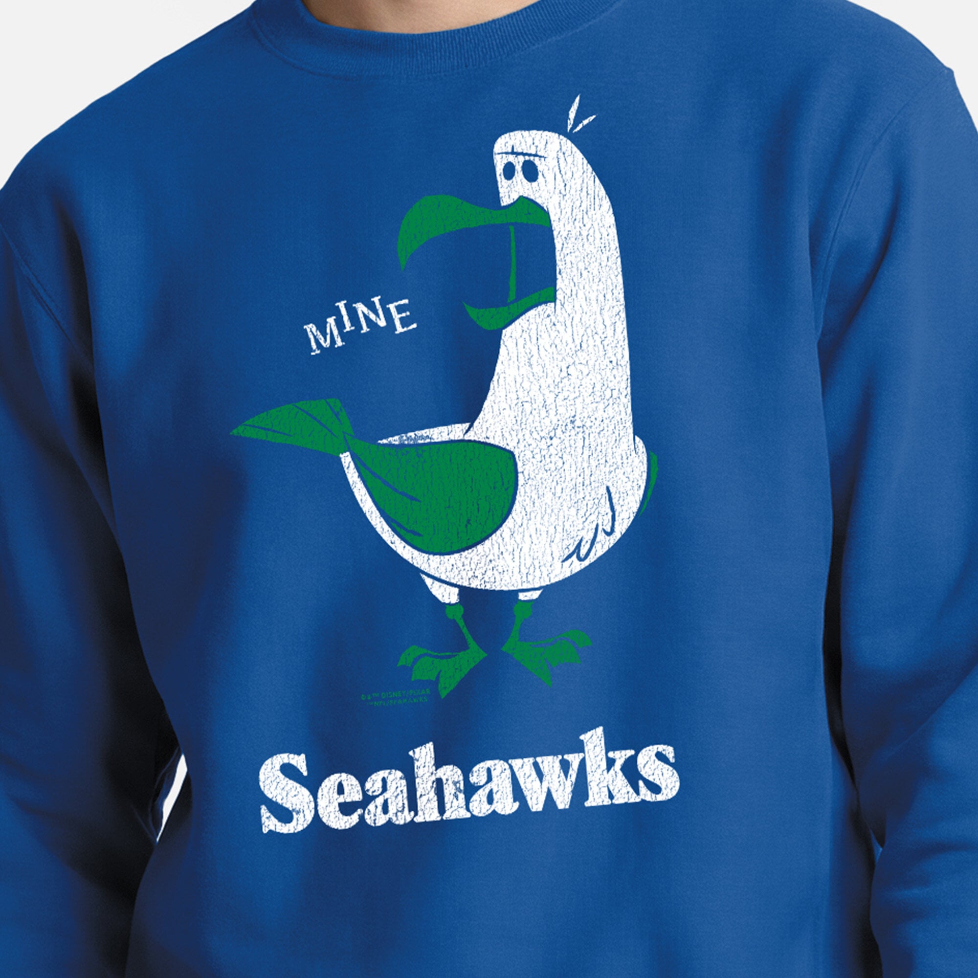 Men's Disney x Champion Royal Seattle Seahawks Seagulls Powerblend Sweatshirt