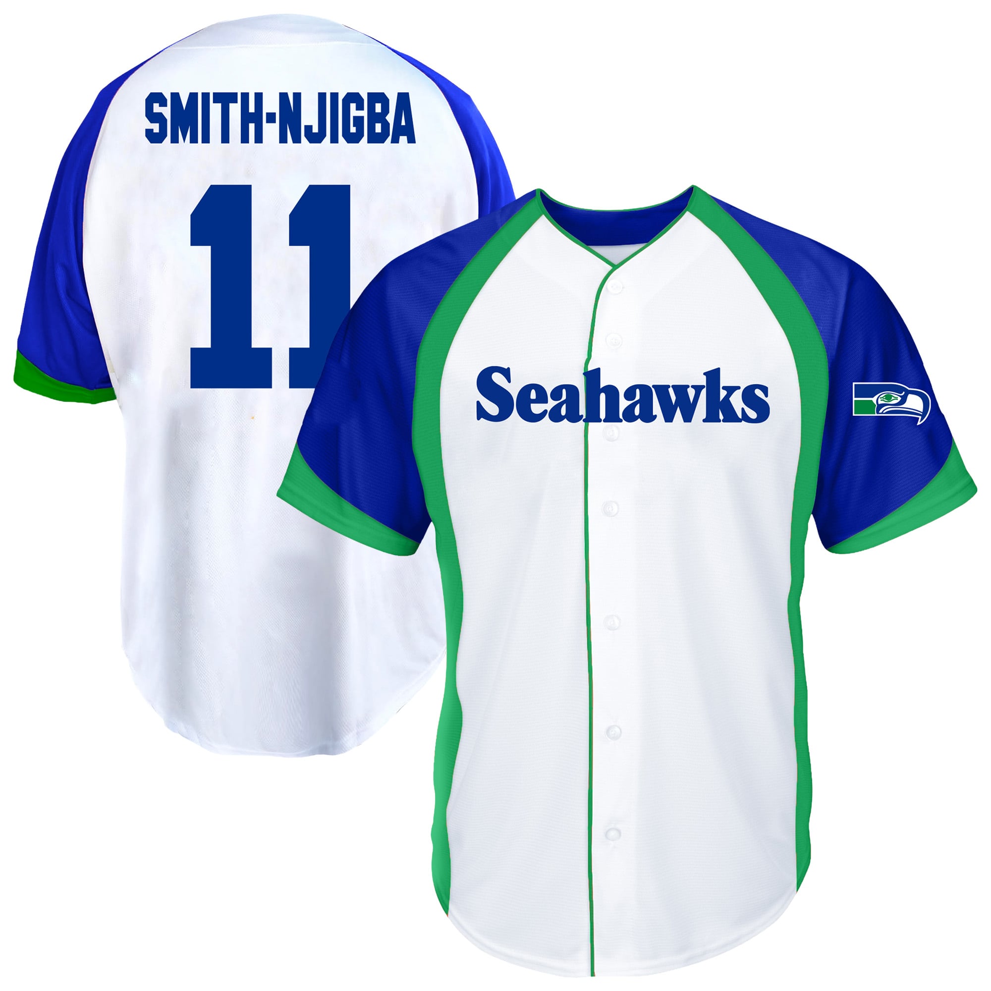 Men's Fanatics Jaxon Smith-Njigba White Seattle Seahawks Big & Tall Button-Up Baseball Jersey Top