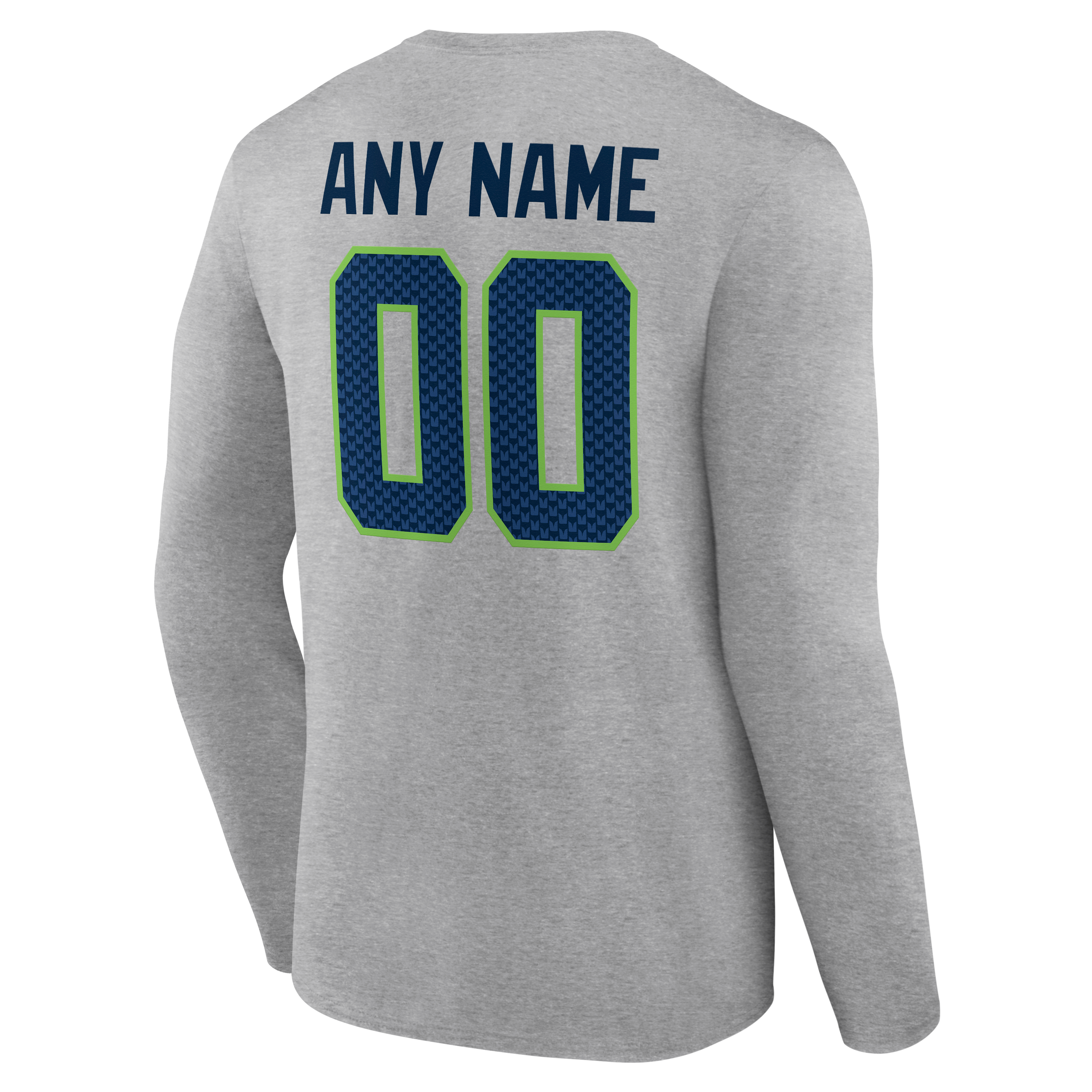T-shirt à manches longues gris authentique pour homme des Seattle Seahawks, personnalisé avec nom et numéro.