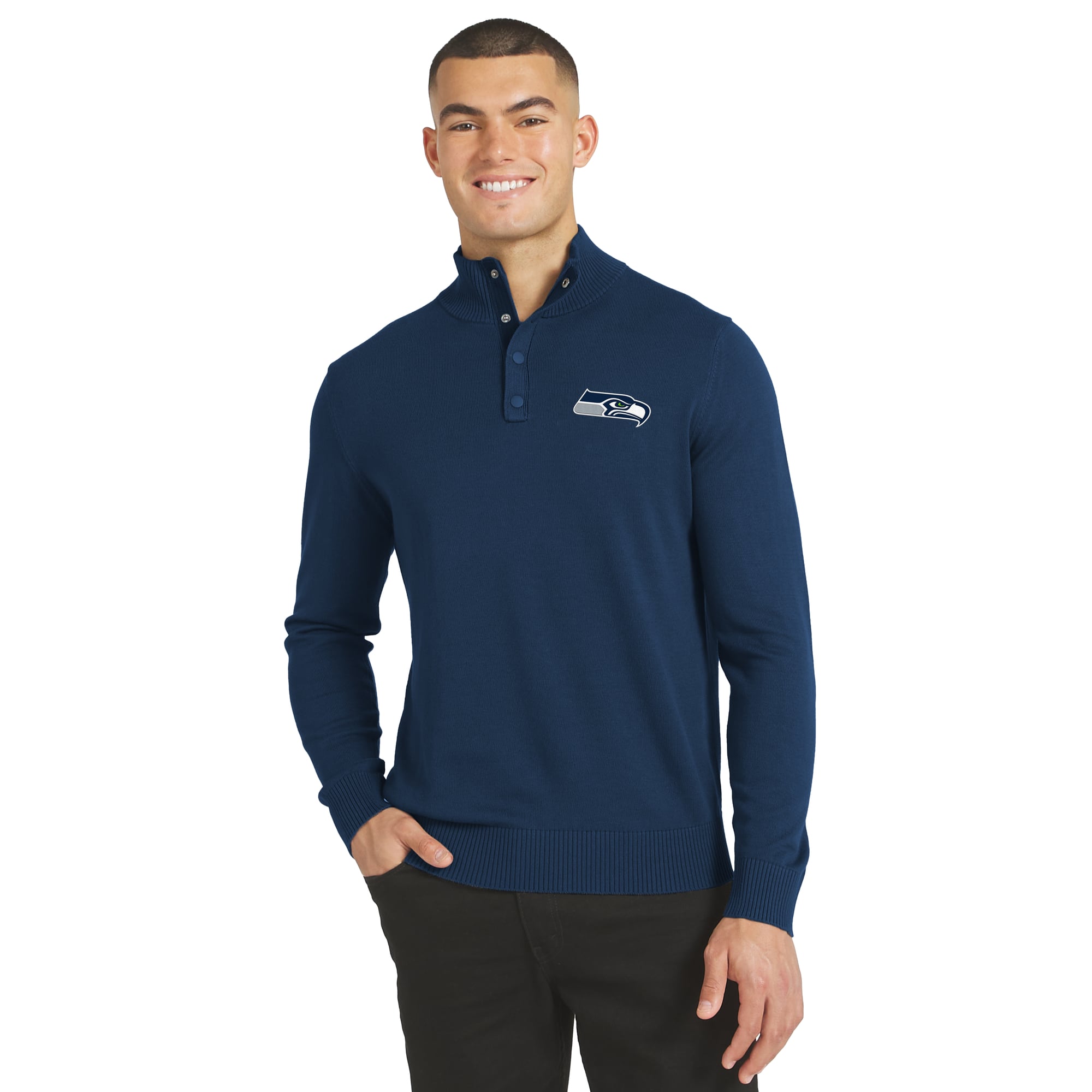 Men's J. Palmer College Navy Seattle Seahawks Sideline Quarter-Snap Sweater