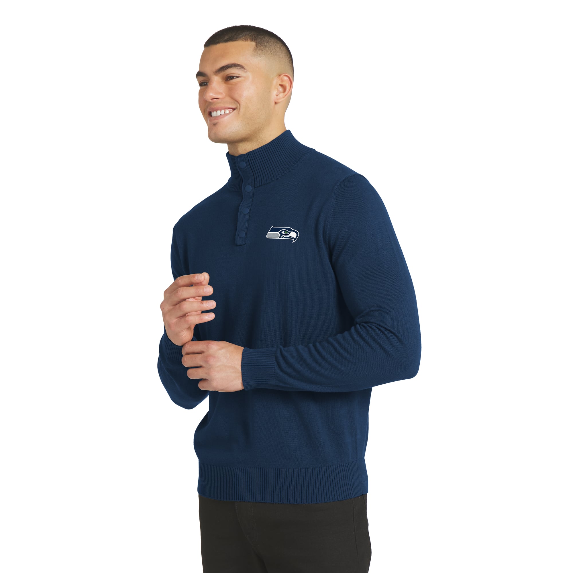 Men's J. Palmer College Navy Seattle Seahawks Sideline Quarter-Snap Sweater