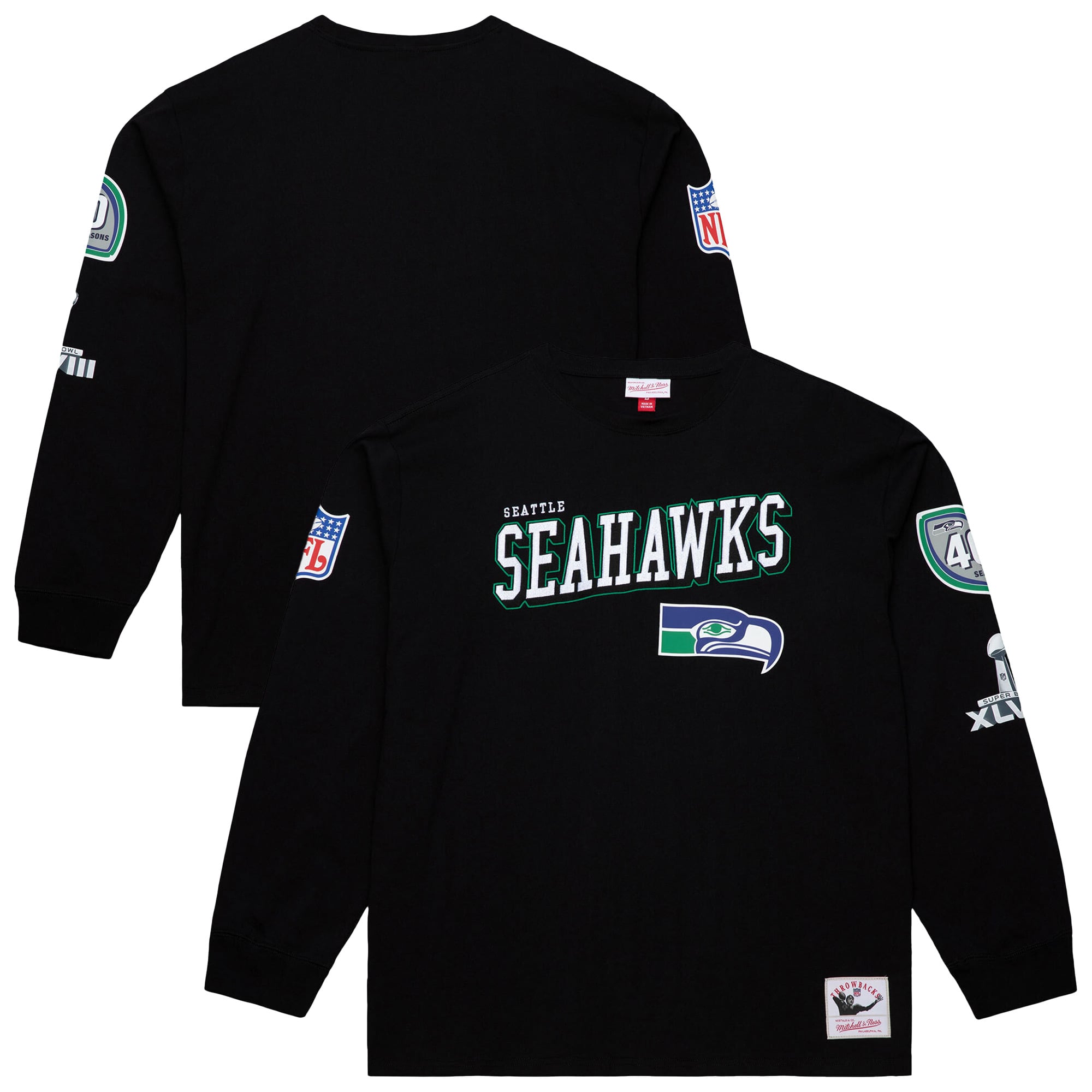 Men's Mitchell & Ness  Black Seattle Seahawks Training Camp Vintage Logos Long Sleeve T-Shirt