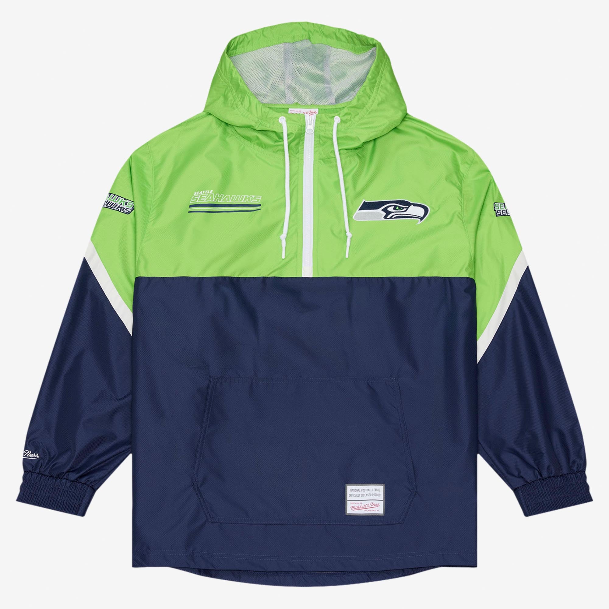 Coupe-vent Mitchell & Ness pour homme, vert fluo/bleu marine, motif à carreaux triples Seattle Seahawks, fermeture éclair au quart