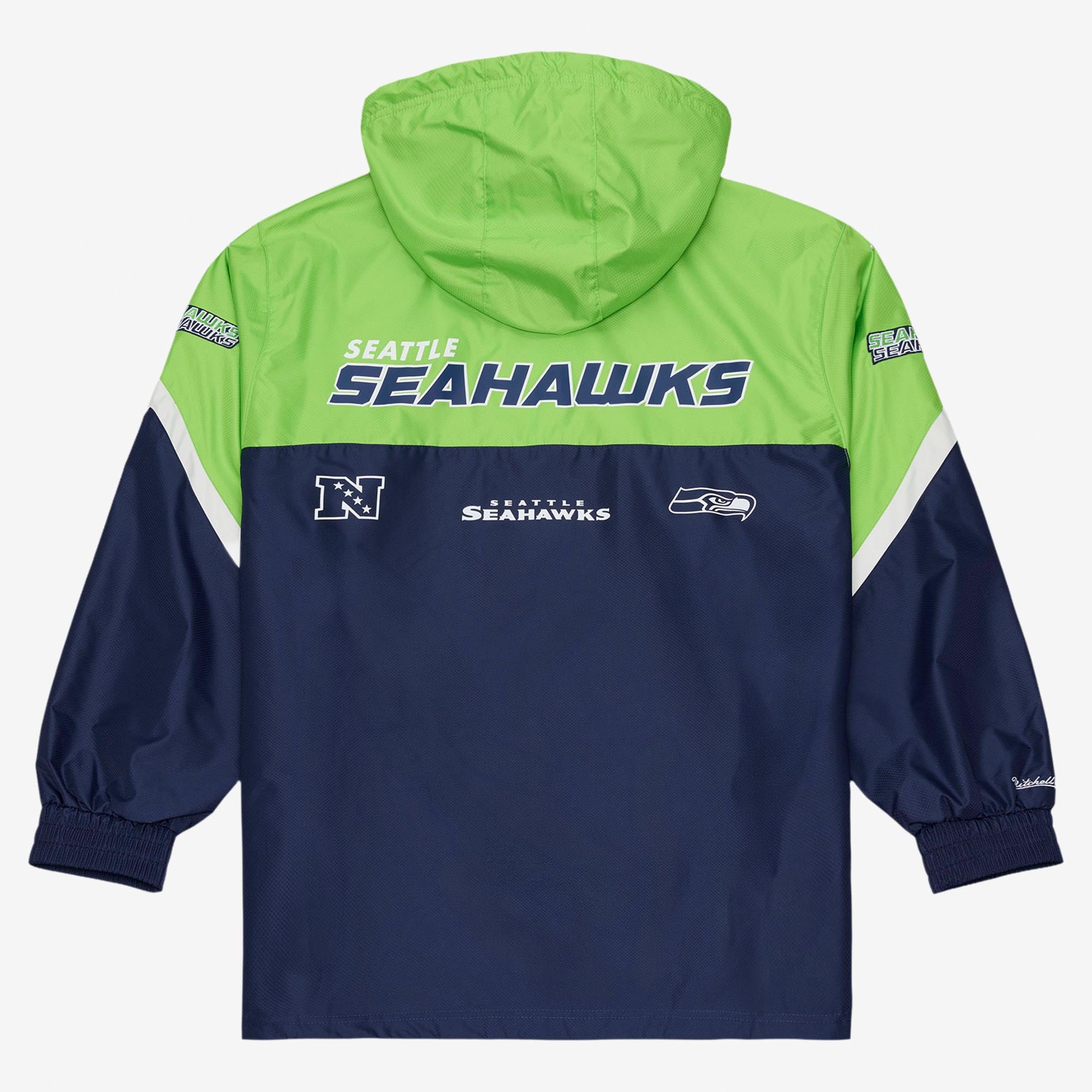 Coupe-vent Mitchell & Ness pour homme, vert fluo/bleu marine, motif à carreaux triples Seattle Seahawks, fermeture éclair au quart
