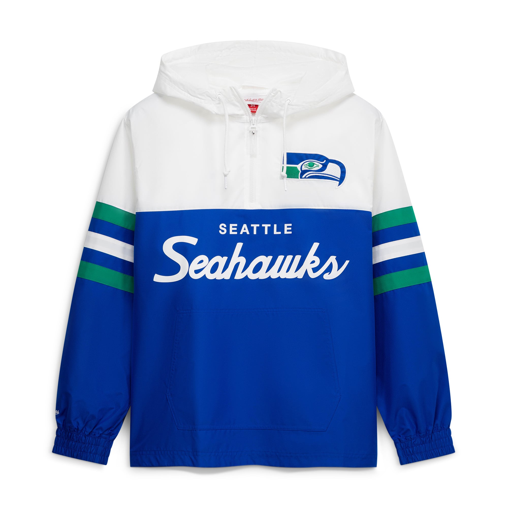 Men's Mitchell & Ness  Royal Seattle Seahawks Head Coach Anorak Quarter-Zip Windbreaker Jacket